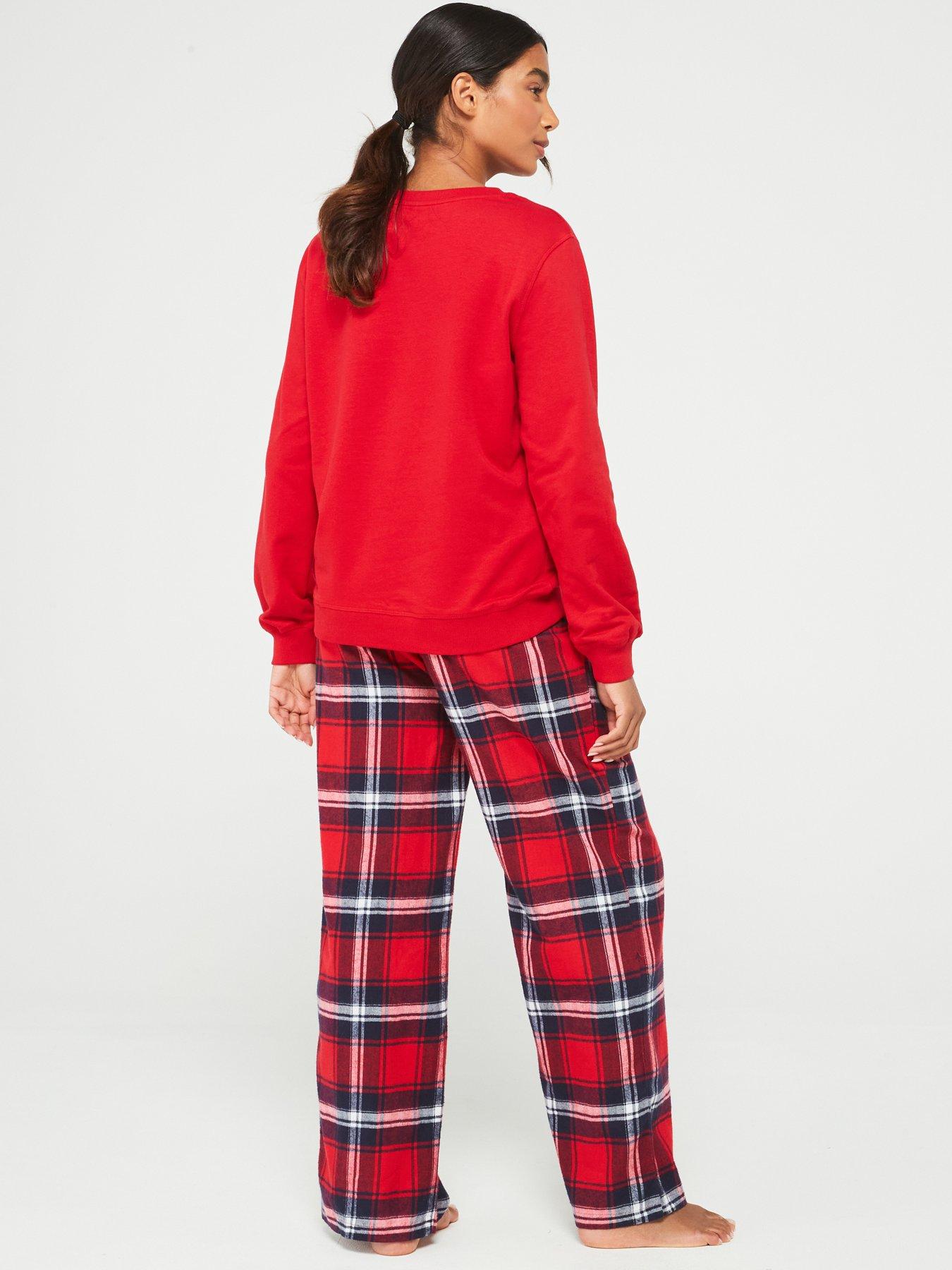 v-by-very-womens-family-christmas-pj-sweat-slogan-top-amp-woven-check-bottoms-redback