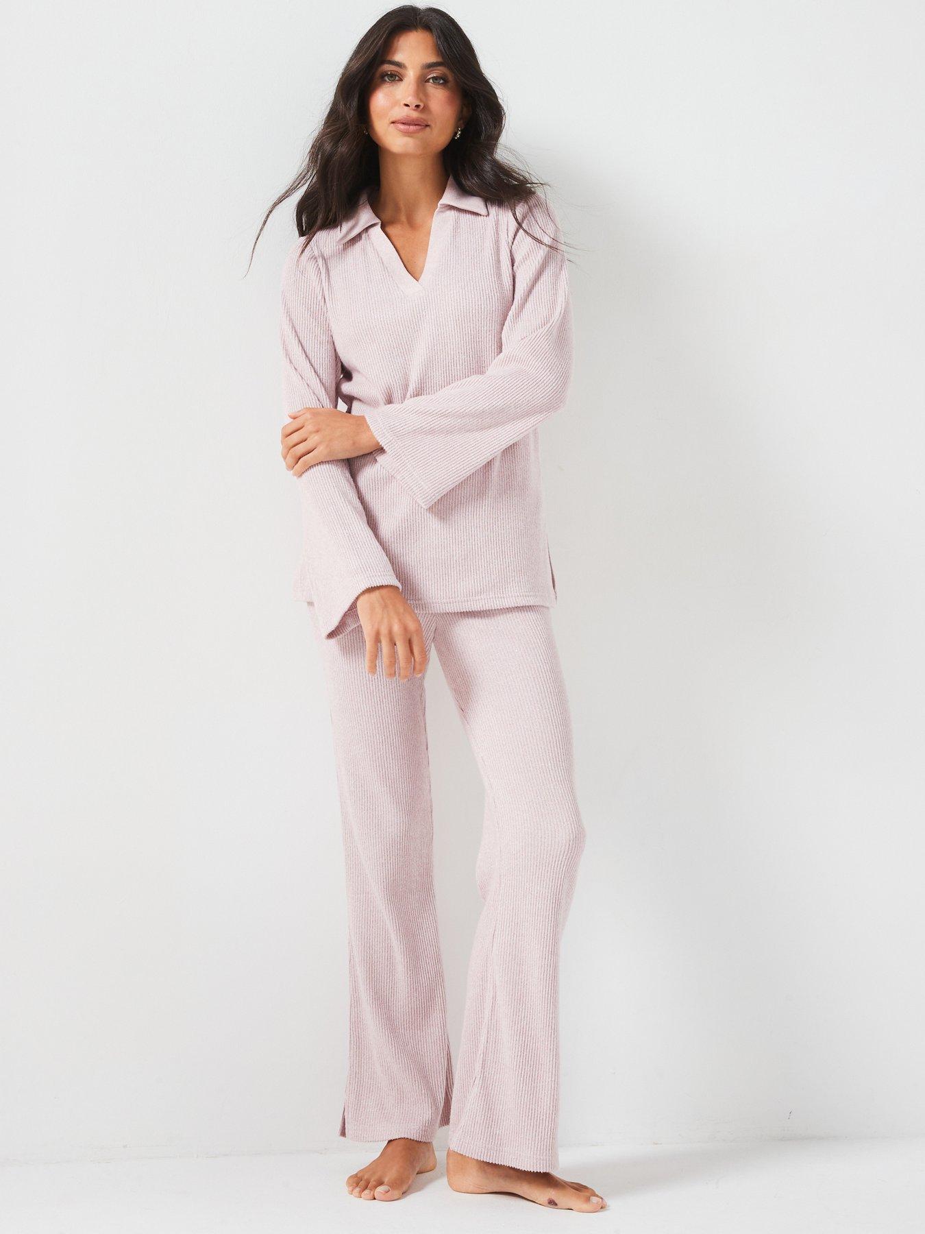 v-by-very-notch-neck-and-flare-trouser-lounge-set-pink