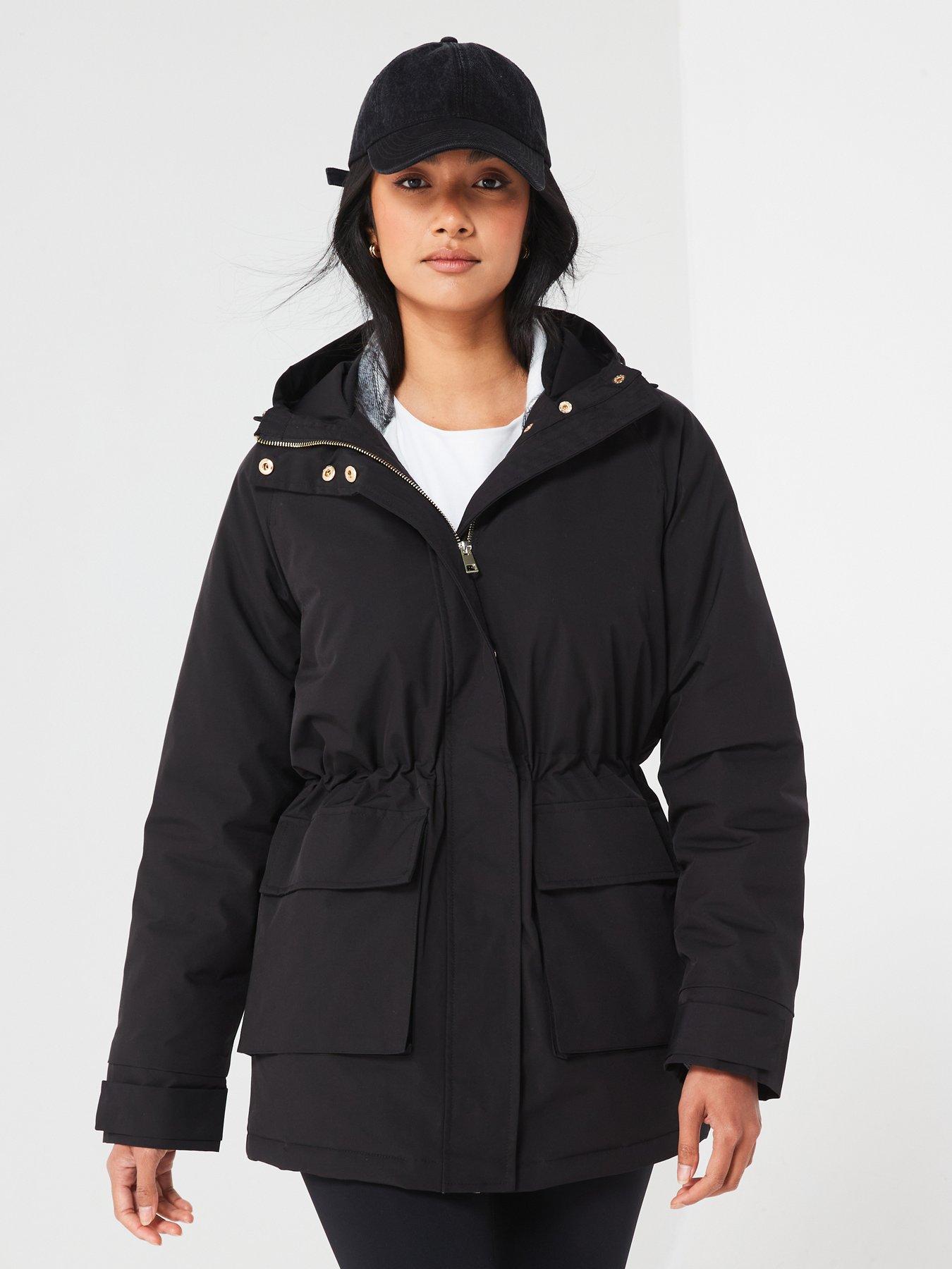 Image of V by Very Water Resistant Technical Hooded Coat - Black