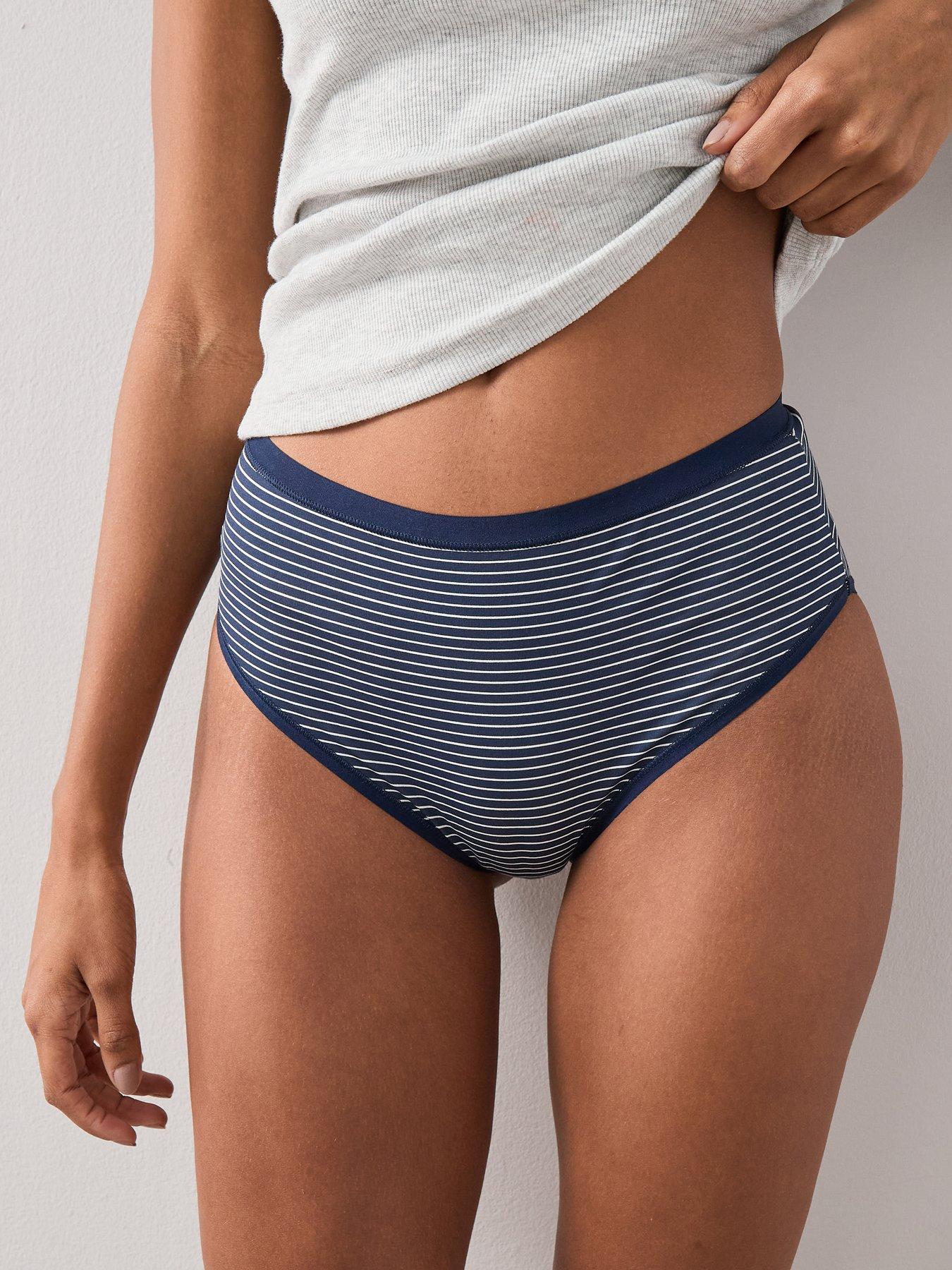 Image 5 of 6 of The Very Collection 5 Pack Cotton Plain And Printed Full High Waisted Briefs - Blue