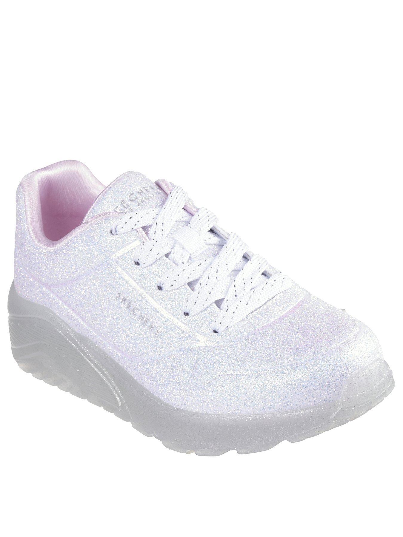 skechers-girls-uno-ice-all-over-glitter-embossed-lace-up-trainerstillFront