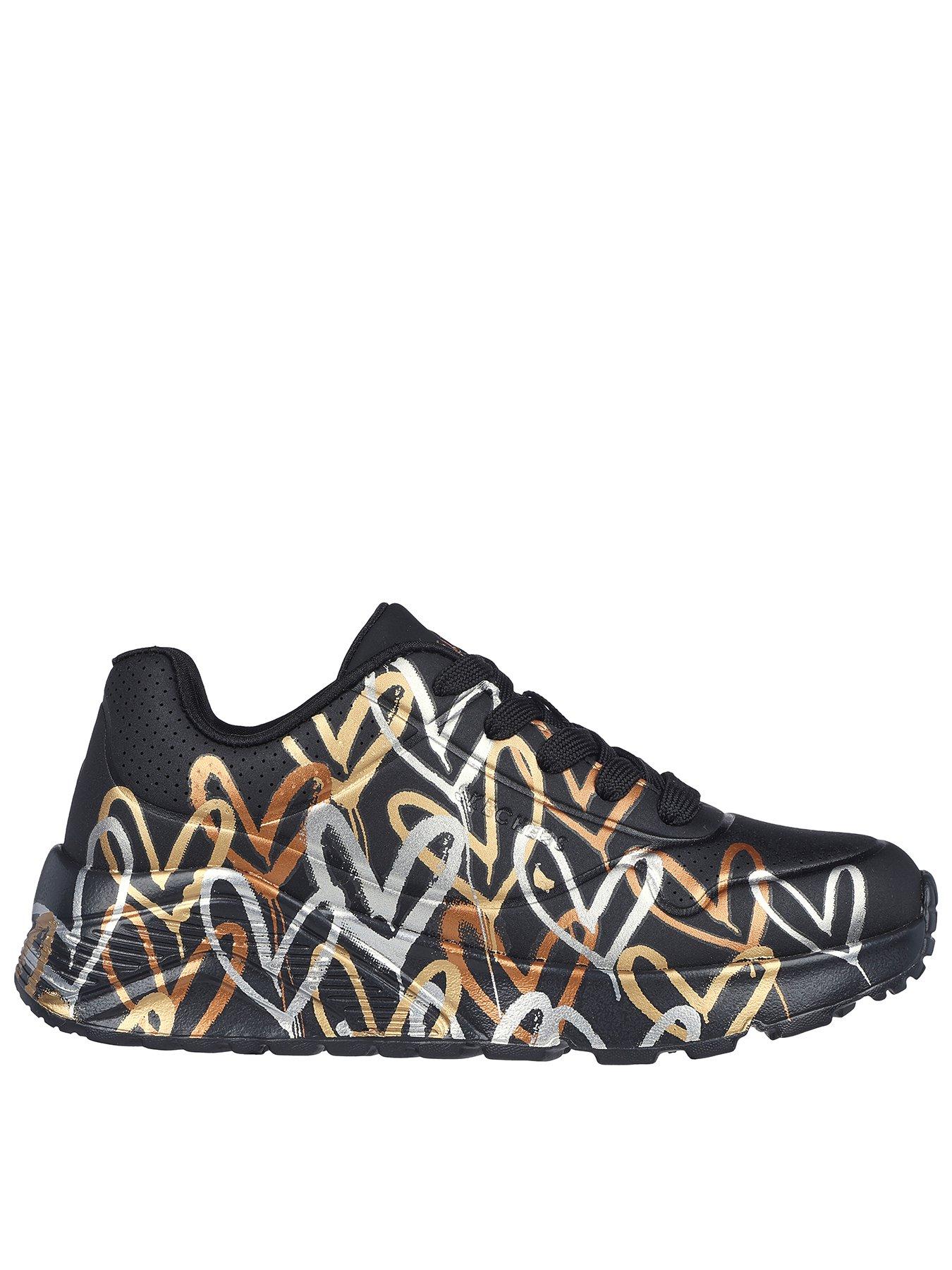 skechers-girls-uno-lite-james-goldcrown-metallic-graffiti-heart-lace-up-trainerfront