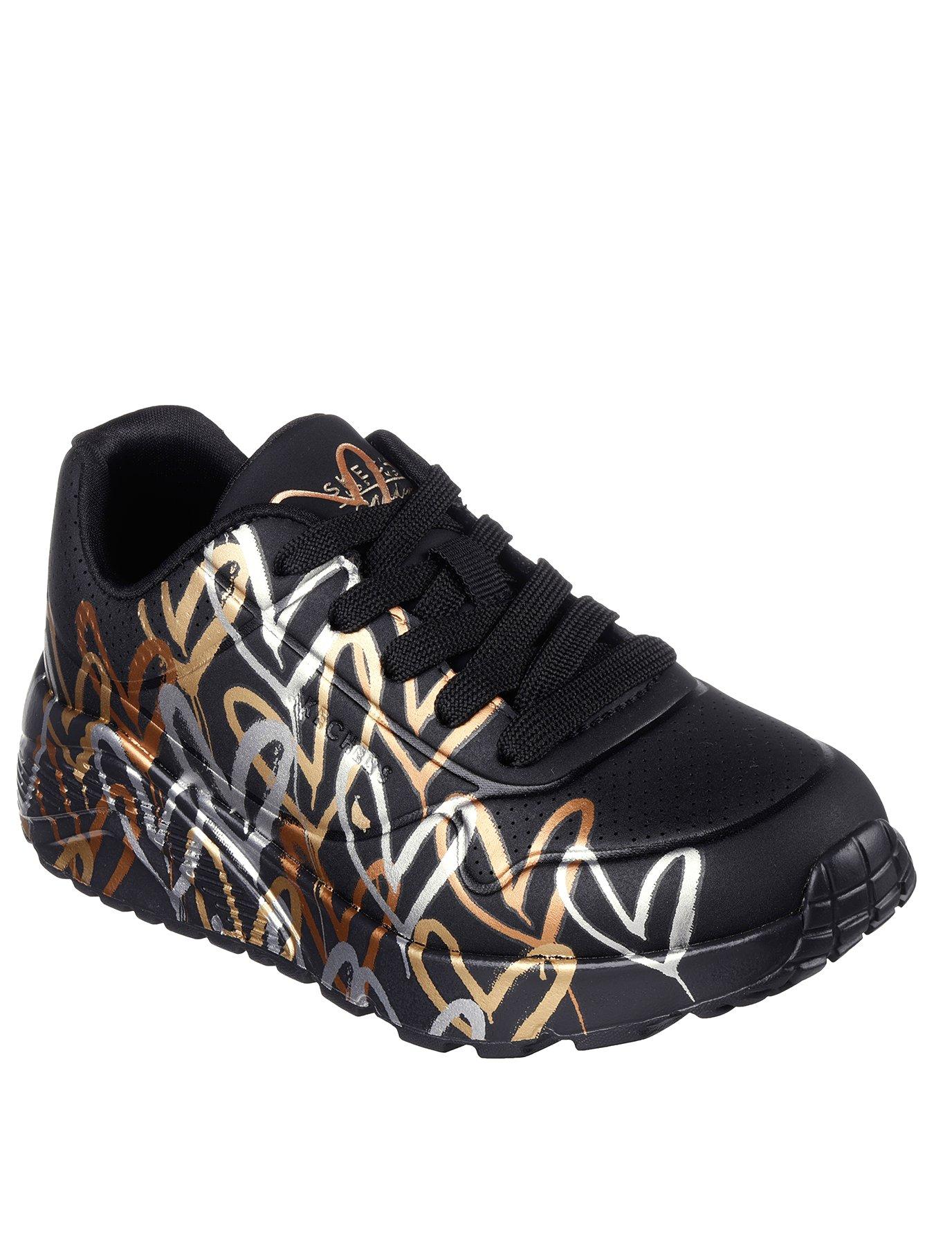 skechers-girls-uno-lite-james-goldcrown-metallic-graffiti-heart-lace-up-trainerstillFront