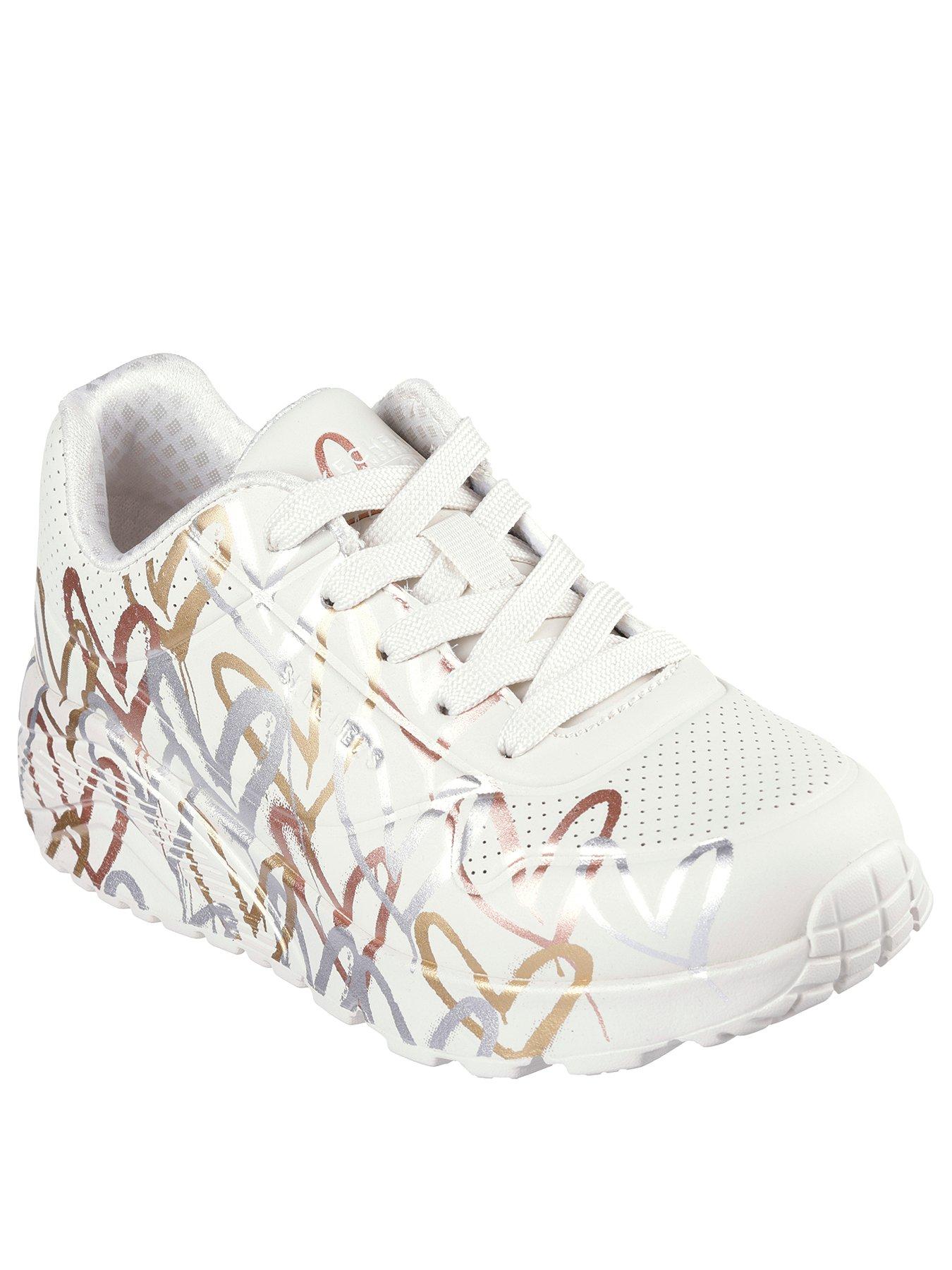 skechers-girls-uno-lite-james-goldcrown-metallic-graffiti-heart-lace-up-trainerstillFront