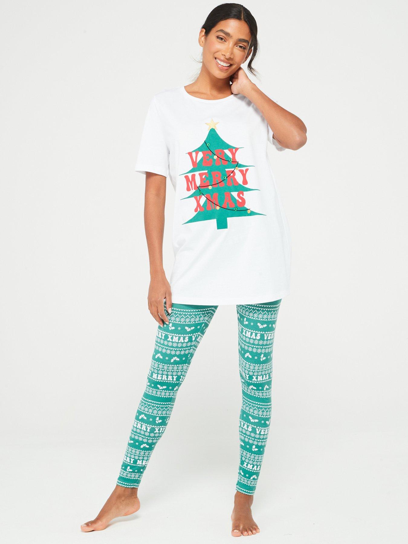 v-by-very-womens-family-christmas-pj-printednbsplegging-amp-oversized-tee-greenstillFront