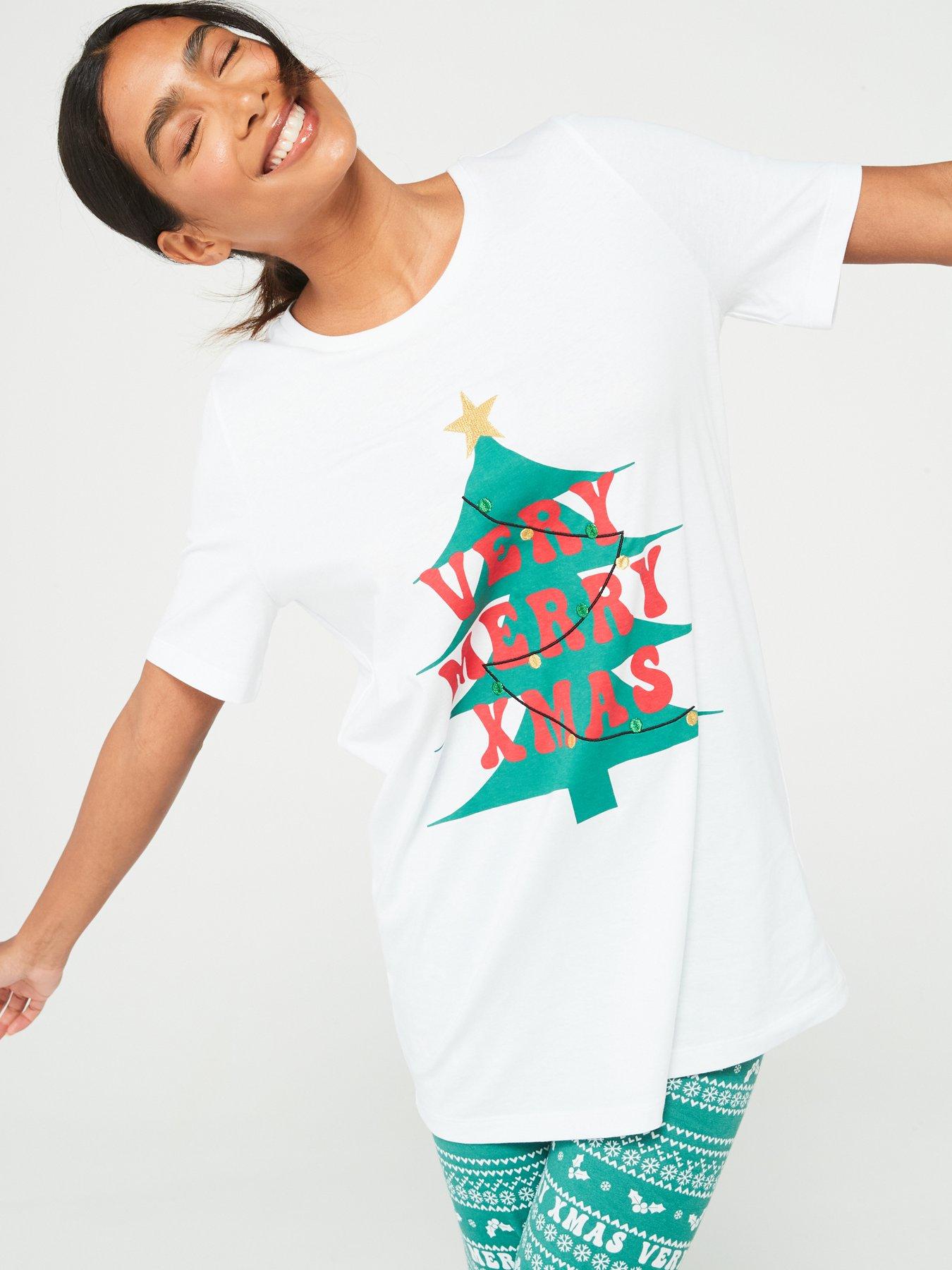 v-by-very-womens-family-christmas-pj-printednbsplegging-amp-oversized-tee-greendetail