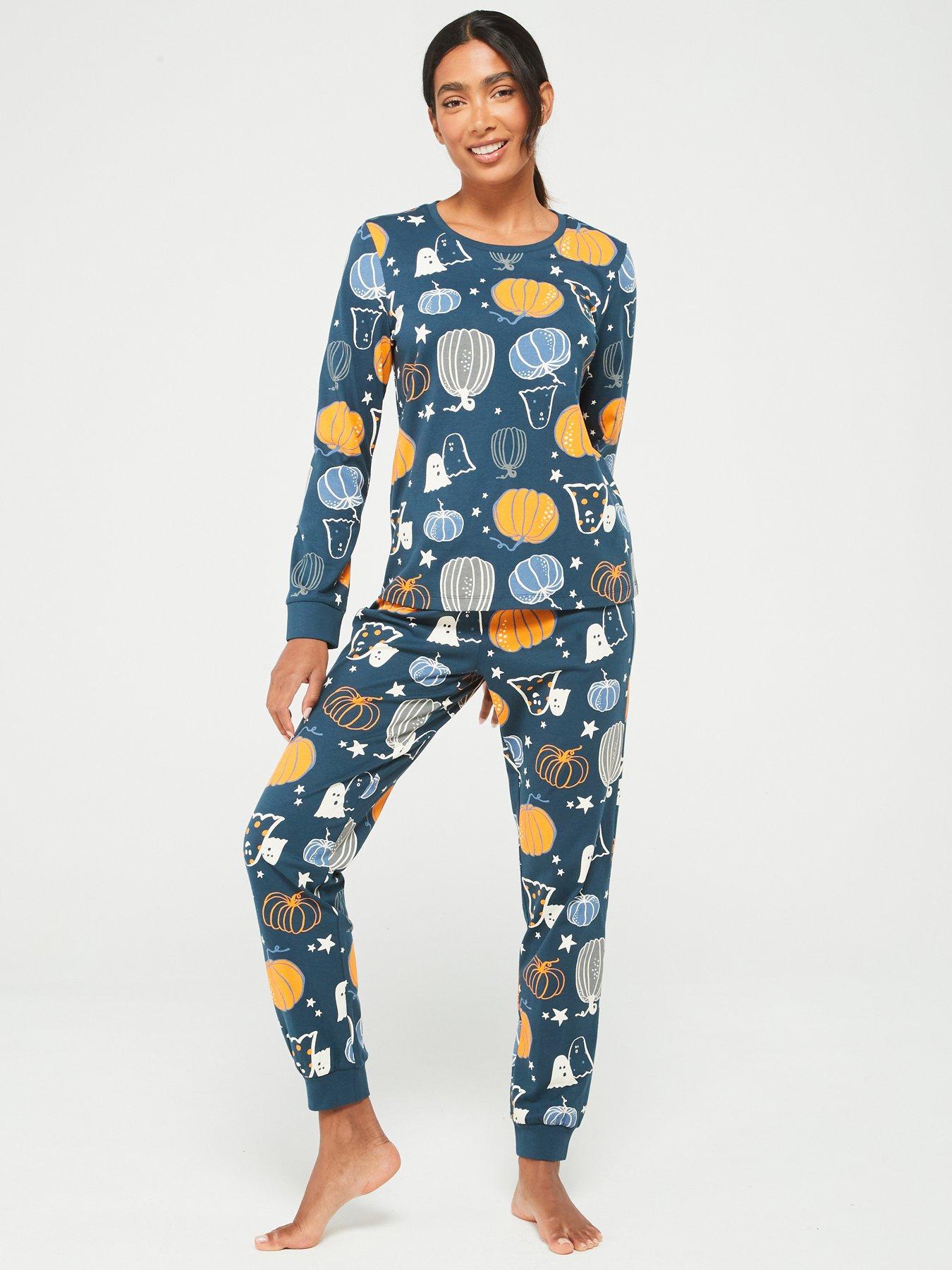 v-by-very-womens-family-halloween-pj-printed-pumpkin-long-sleeve-top-and-slim-jogger-navystillFront