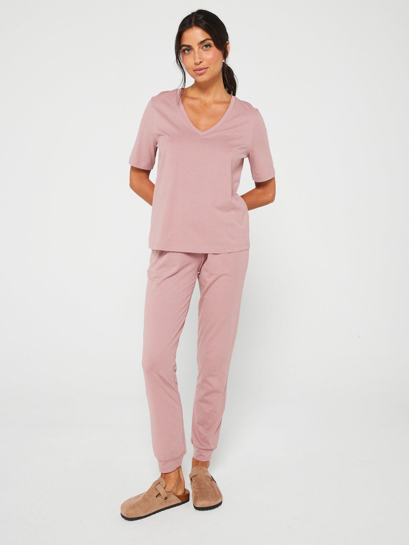 everyday-mid-sleeve-v-neck-top-and-jogger-pj-set-purple