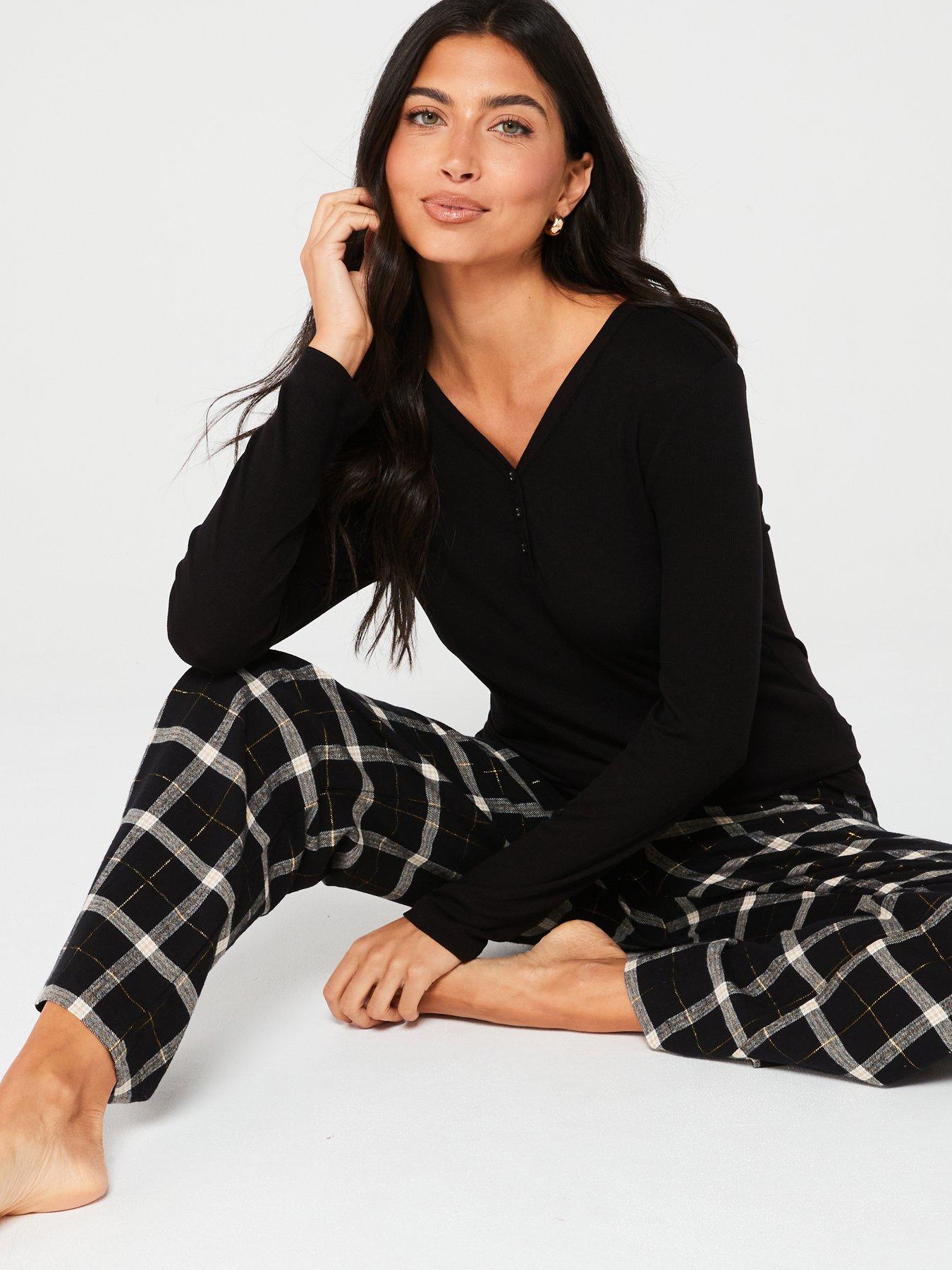 v-by-very-henley-top-with-check-woven-bottoms-pj-set-blackoutfit