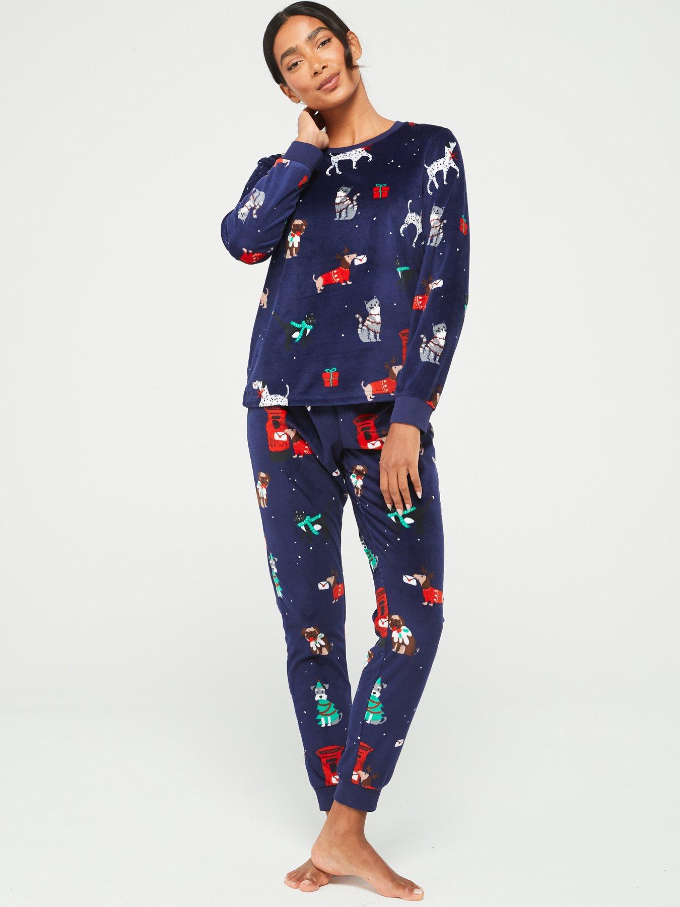 v-by-very-womens-familynbspfestive-pets-long-sleeve-top-and-slim-jogger-christmas-pjs--nbsp-navystillFront