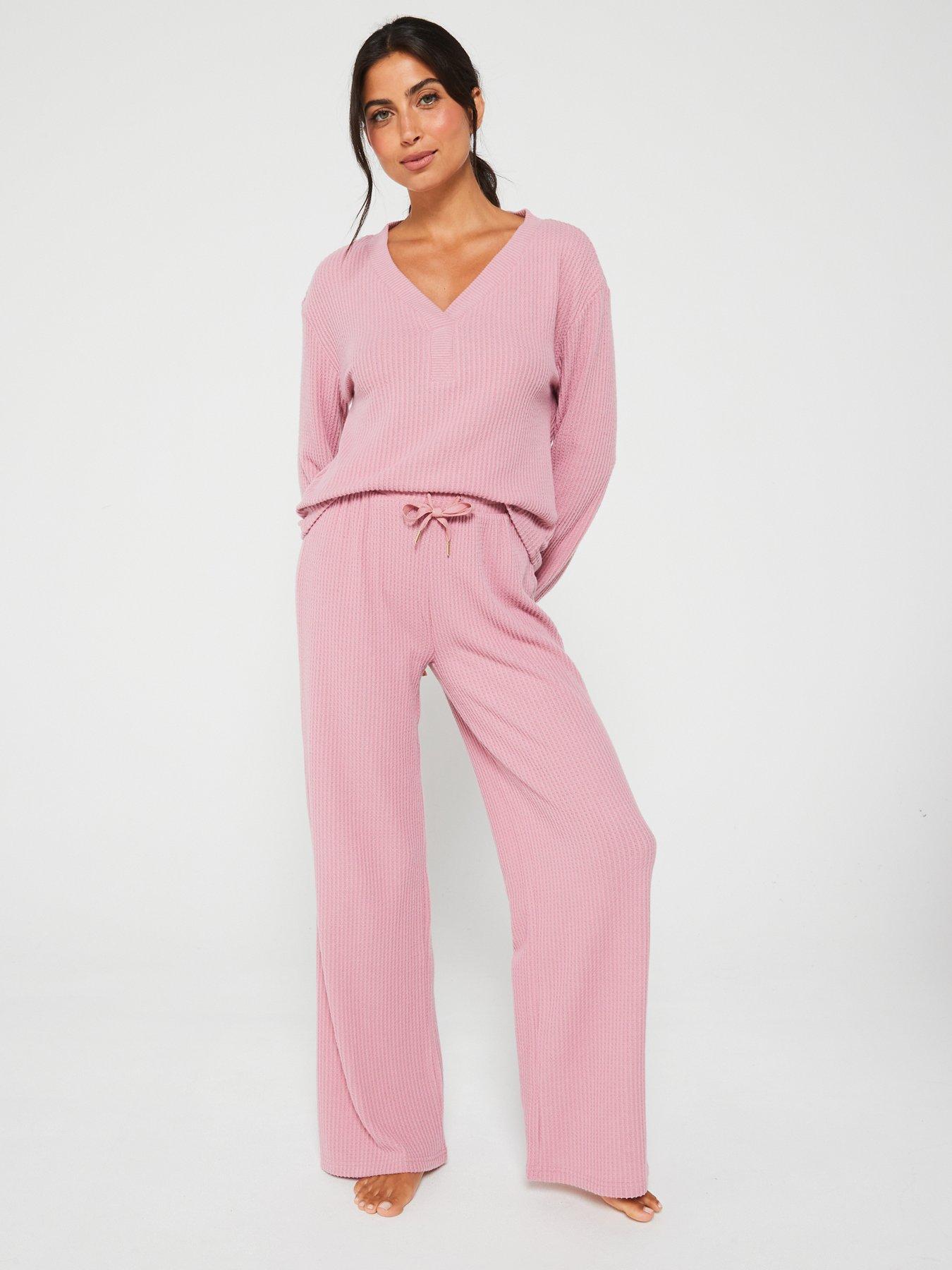 v-by-very-v-neck-long-sleeve-waffle-top-with-wide-leg-pj-set