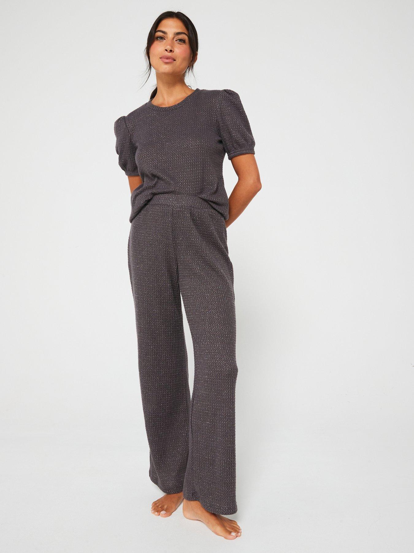 v-by-very-puff-sleeve-lurex-pj-set-grey