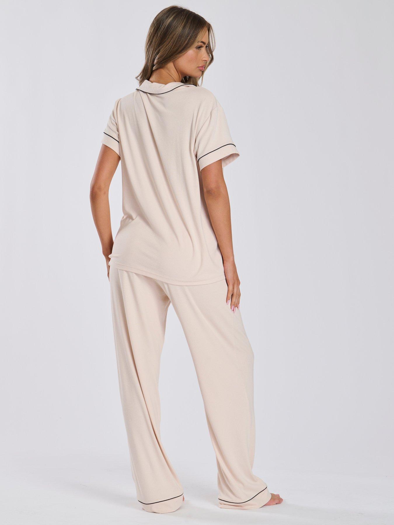 loungeable-loungeable-short-sleeve-traditional-top-and-long-pant-set-vanillastillFront