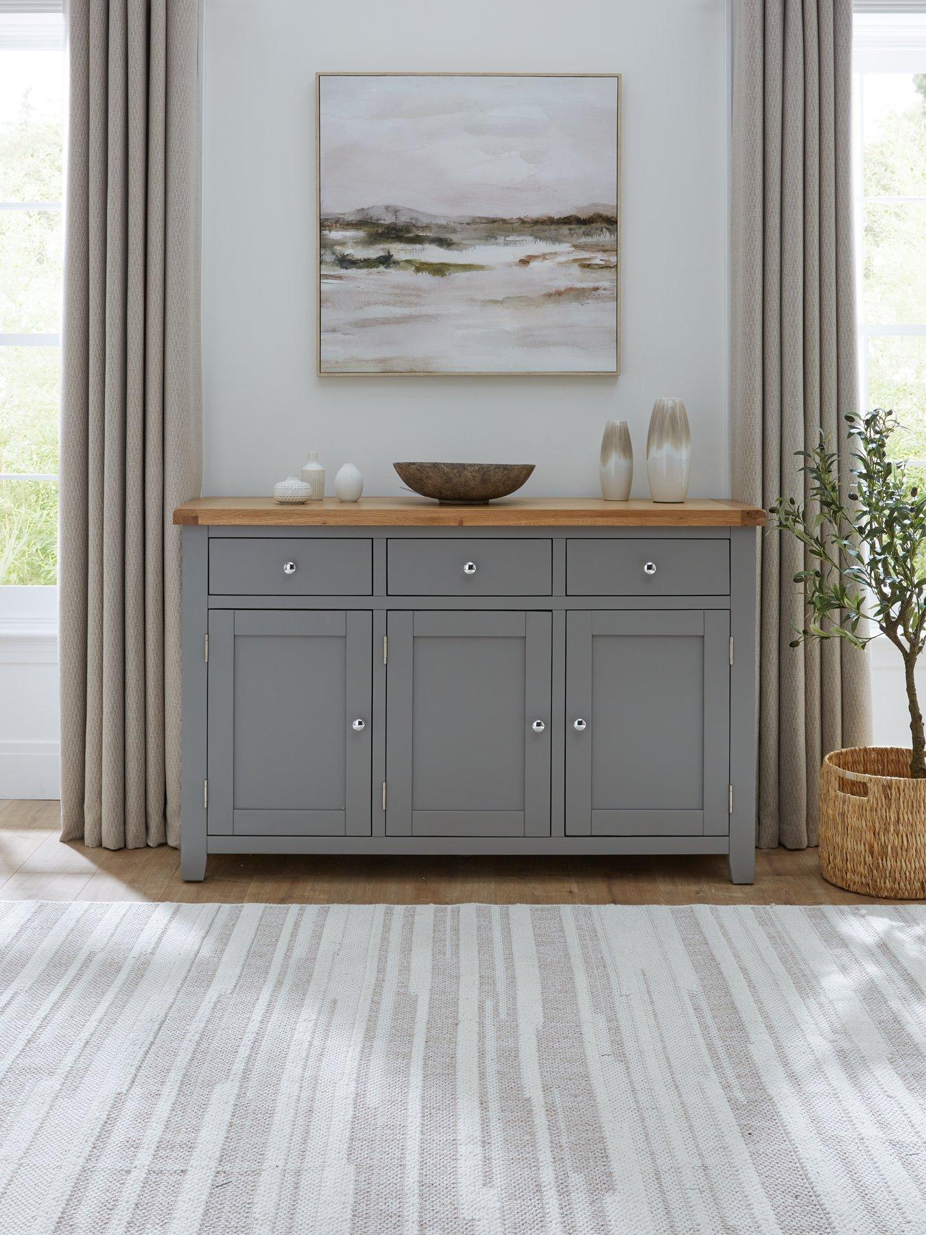 Image 1 of 7 of The Very Collection Hamilton Ready Assembled 3 Door, 3 Drawer Sideboard - Dark&nbsp;Grey/Oak - contains Solid Wood