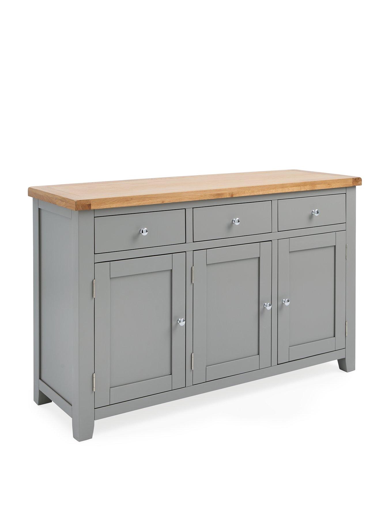 Image 3 of 7 of The Very Collection Hamilton Ready Assembled 3 Door, 3 Drawer Sideboard - Dark&nbsp;Grey/Oak - contains Solid Wood