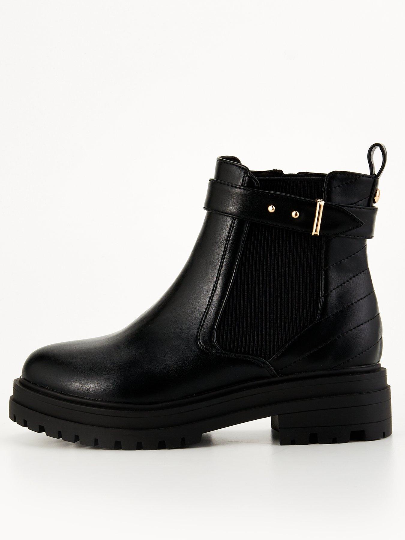 undefined Wide Ankle Boot with Gold Hardware - Black
