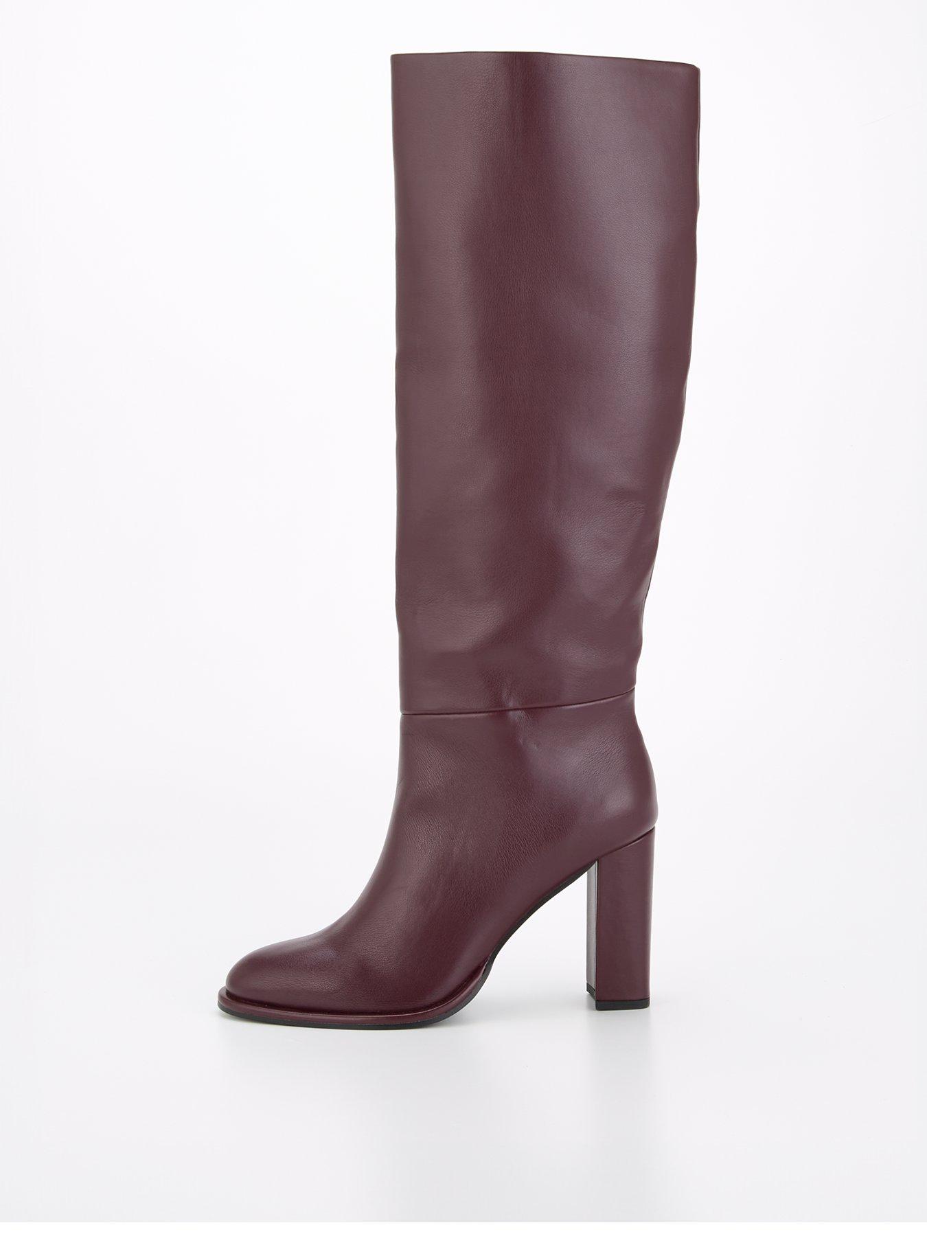 V by Very Block Heel Straight Leg Knee Boot - Burgundy