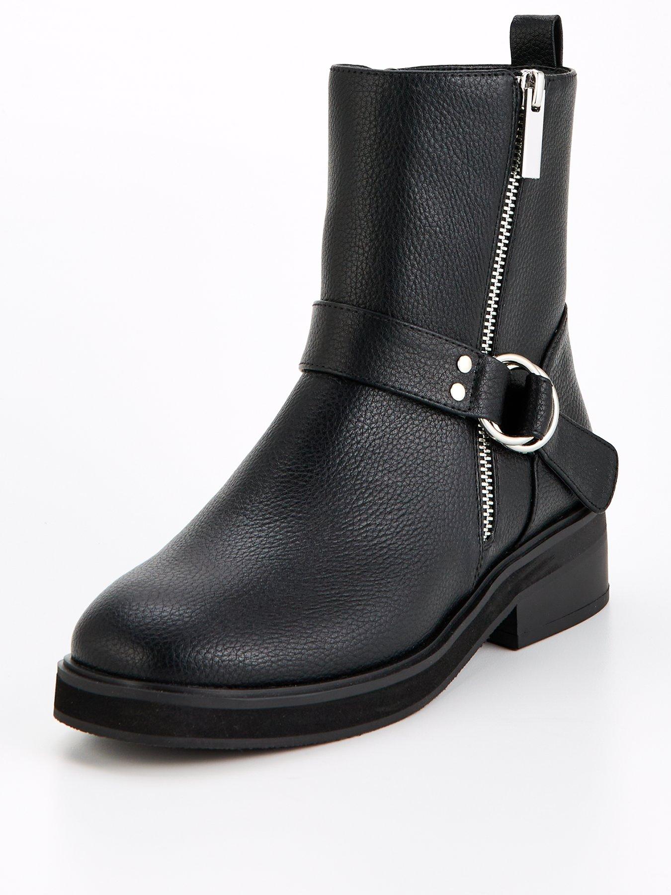 Image 2 of 7 of V by Very Flat Biker Boot With Zip Detail Ankle Boot - Black