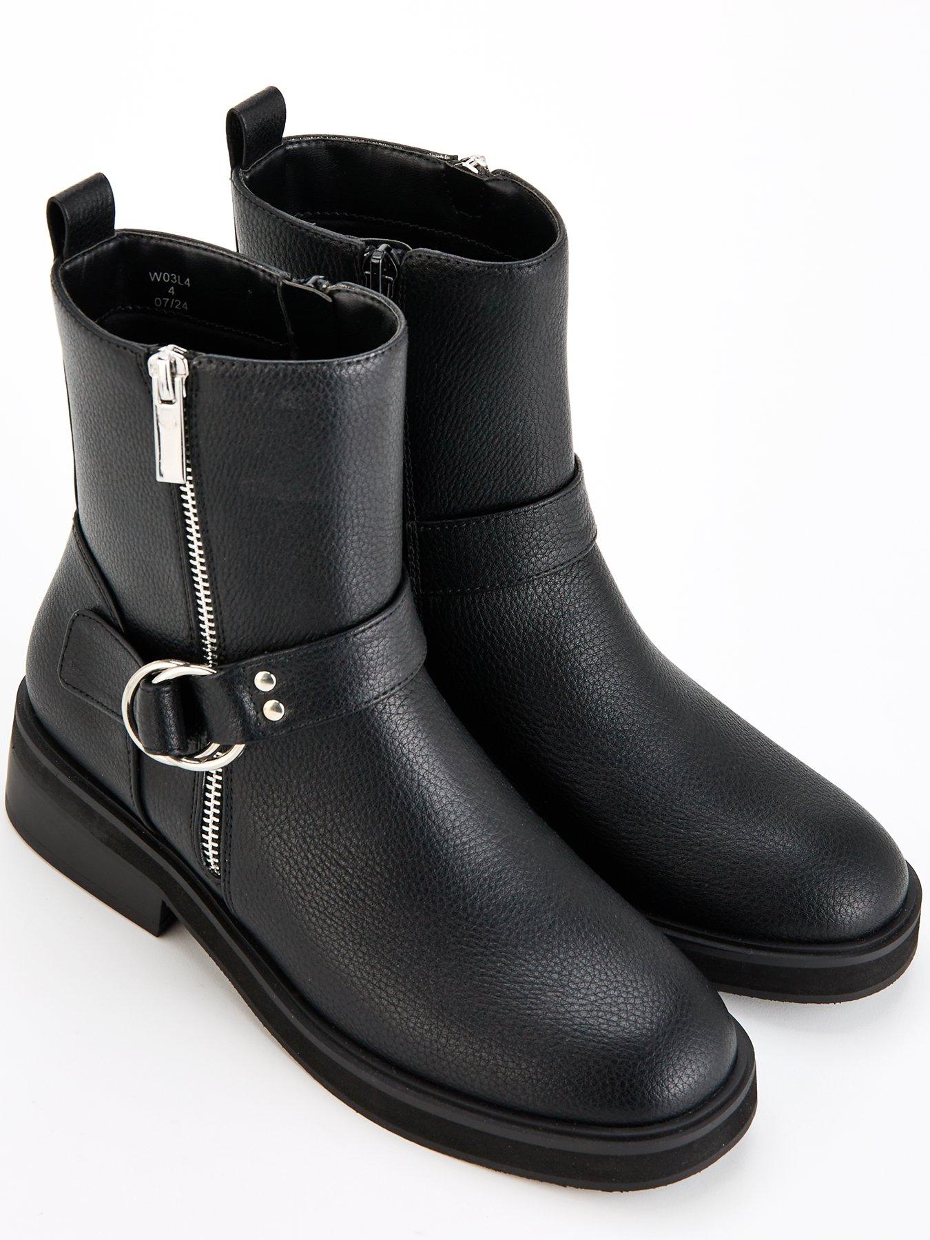 Image 4 of 7 of V by Very Flat Biker Boot With Zip Detail Ankle Boot - Black