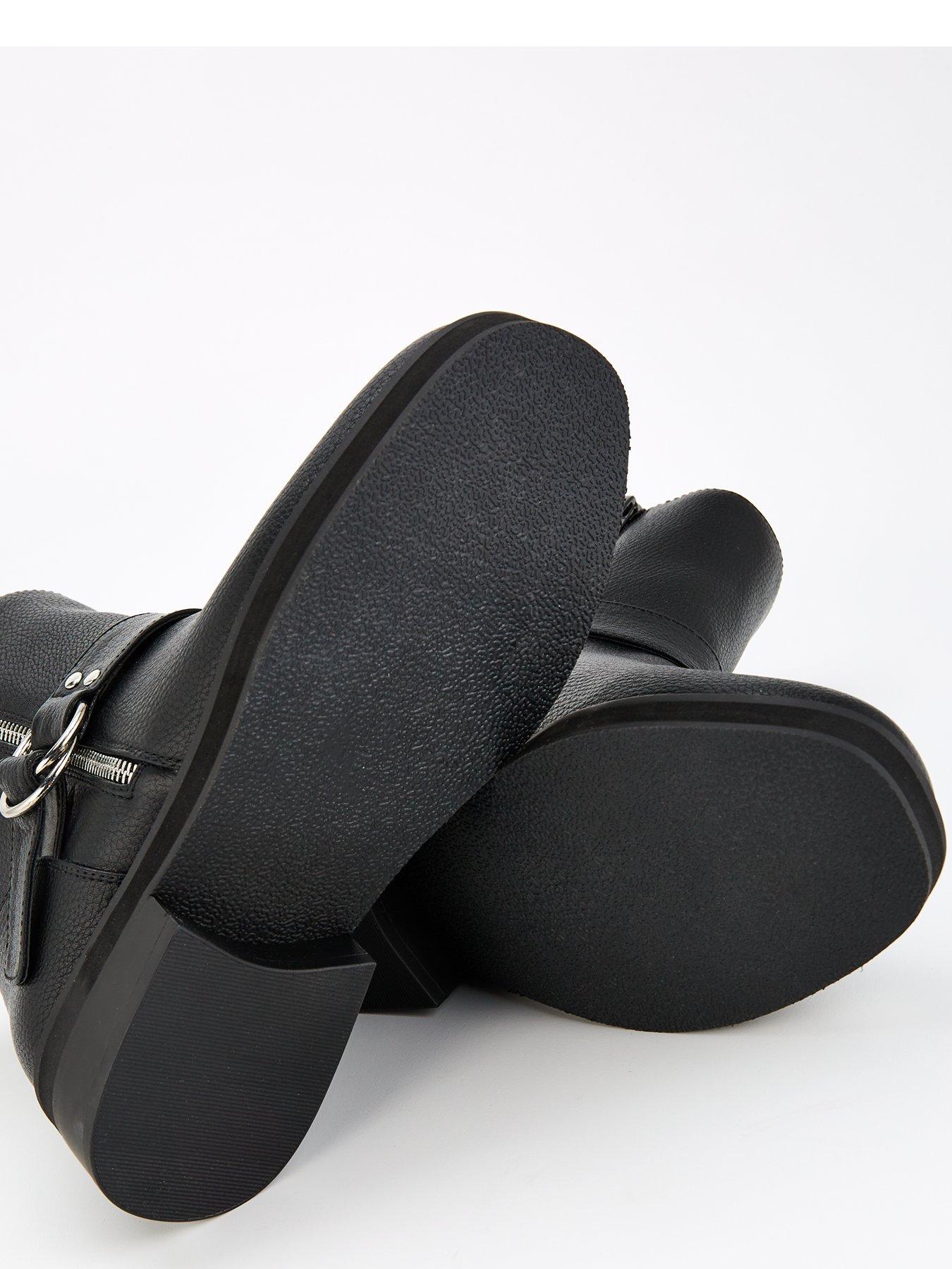 Image 5 of 7 of V by Very Flat Biker Boot With Zip Detail Ankle Boot - Black
