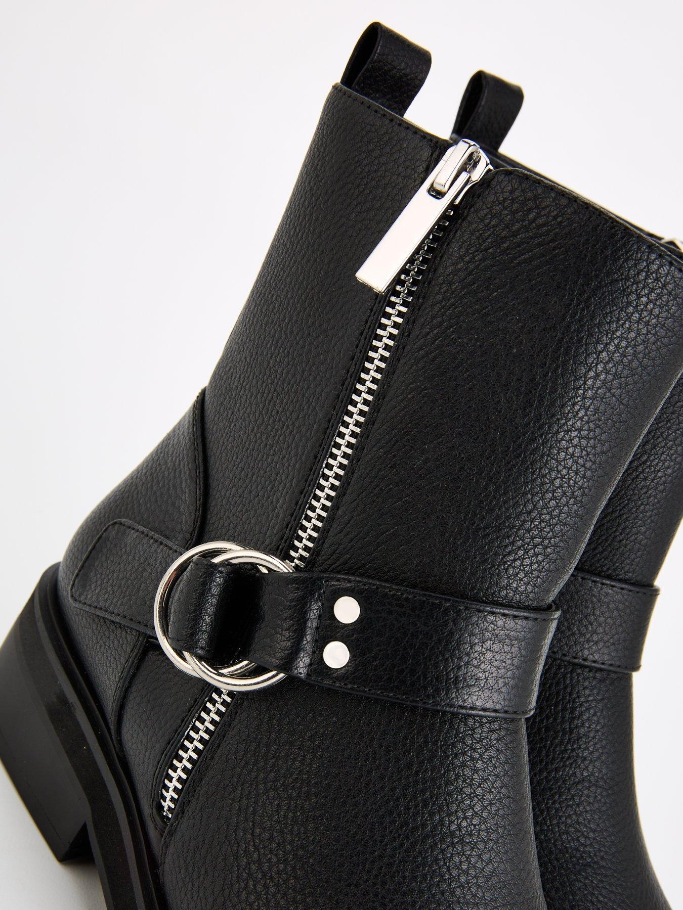 Image 7 of 7 of V by Very Flat Biker Boot With Zip Detail Ankle Boot - Black