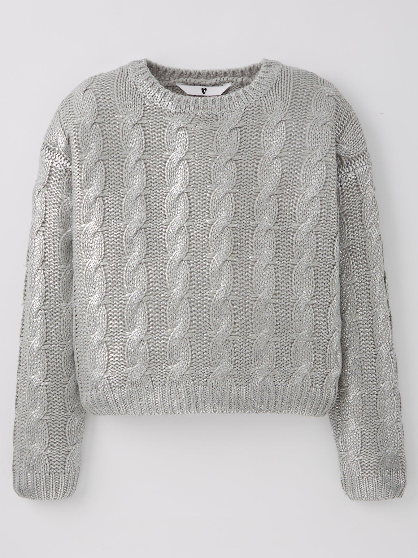 undefined Girls Metallic Cable Knitted Jumper - Silver