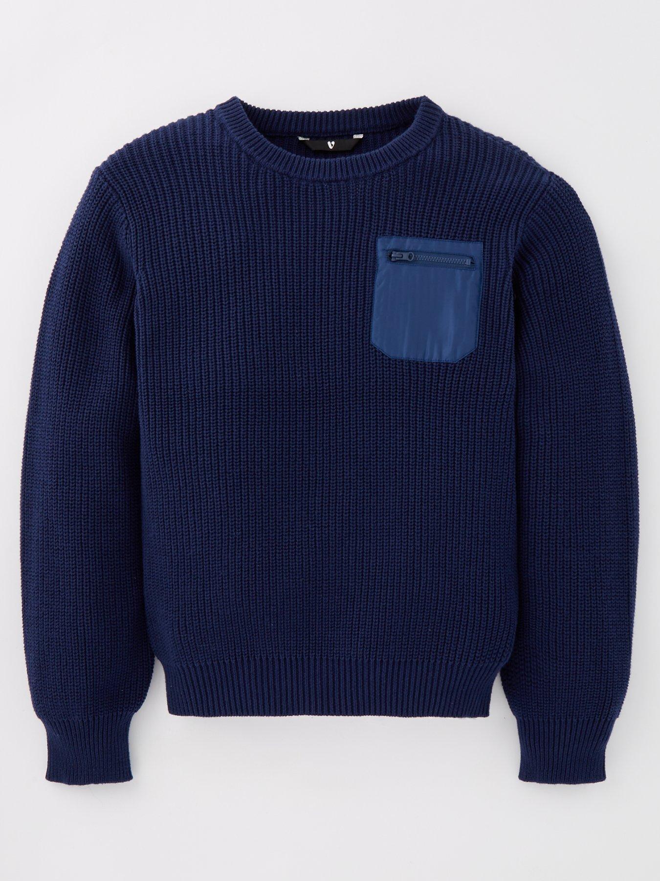 v-by-very-boys-navy-rib-pocket-knit-jumper