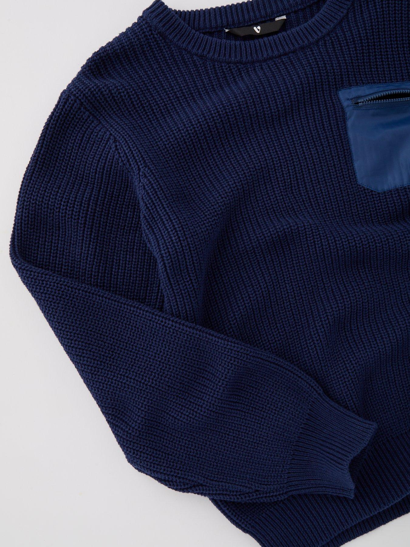 v-by-very-boys-navy-rib-pocket-knit-jumperdetail