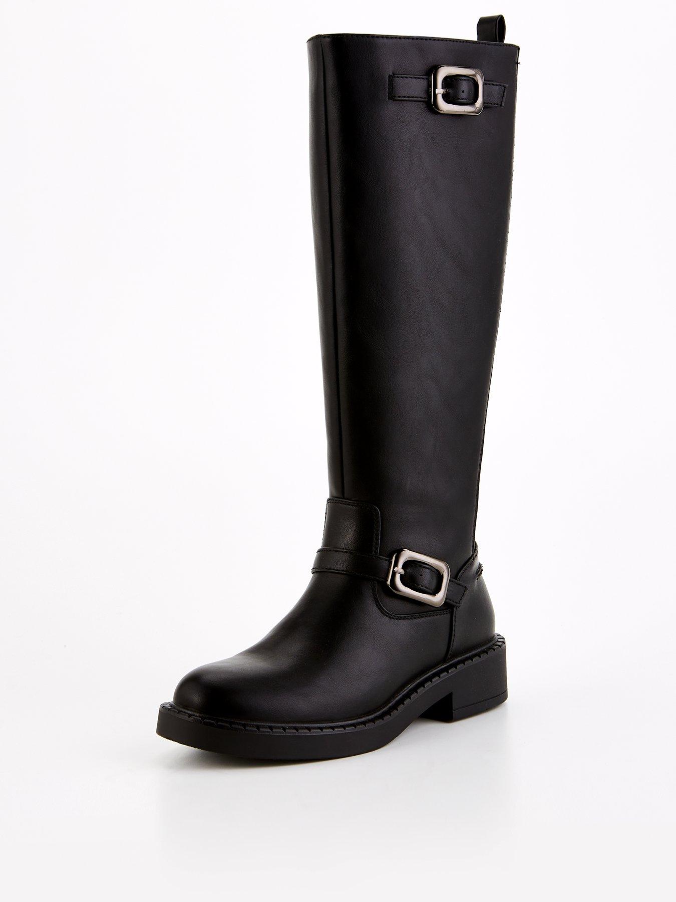 v-by-very-elastic-panel-buckle-knee-boot-blackstillFront