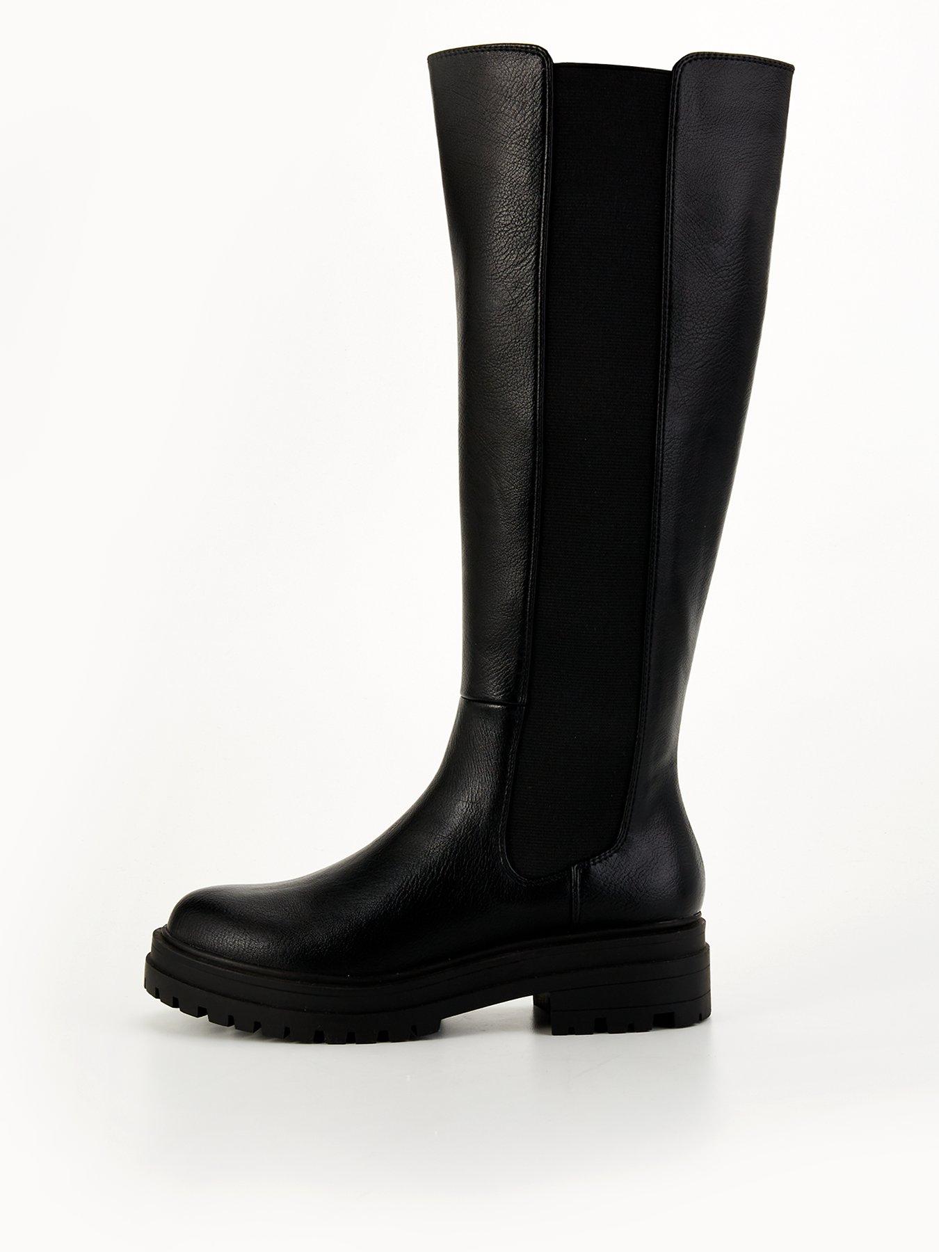 Image 1 of 7 of V by Very Flat Chunky Knee Boot with Gusset - Black