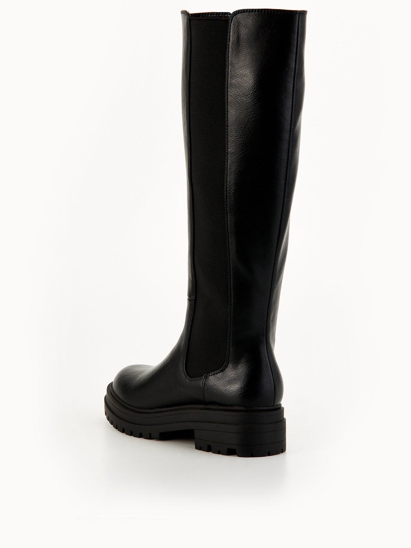 Image 3 of 7 of V by Very Flat Chunky Knee Boot with Gusset - Black