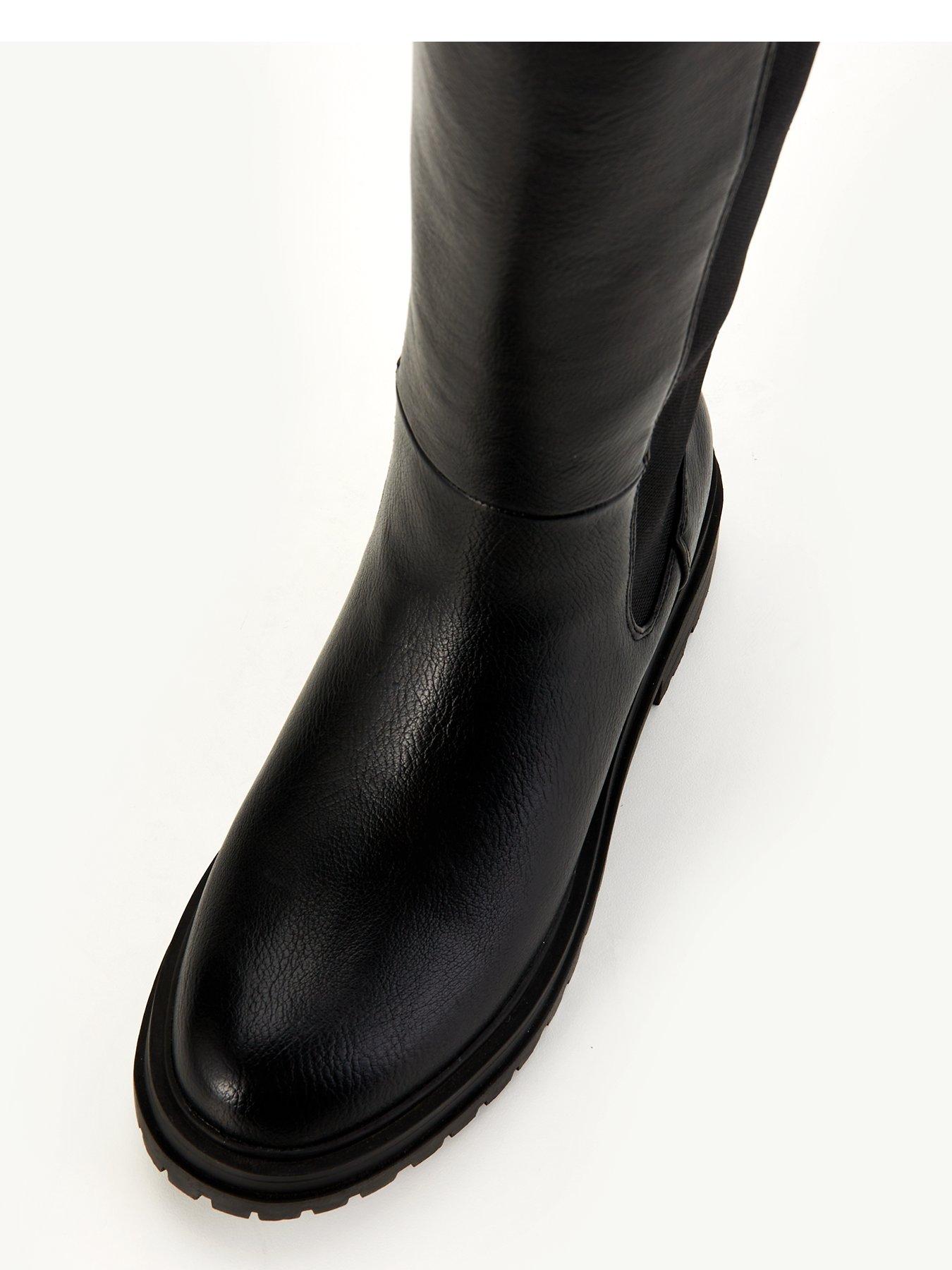 Image 4 of 7 of V by Very Flat Chunky Knee Boot with Gusset - Black