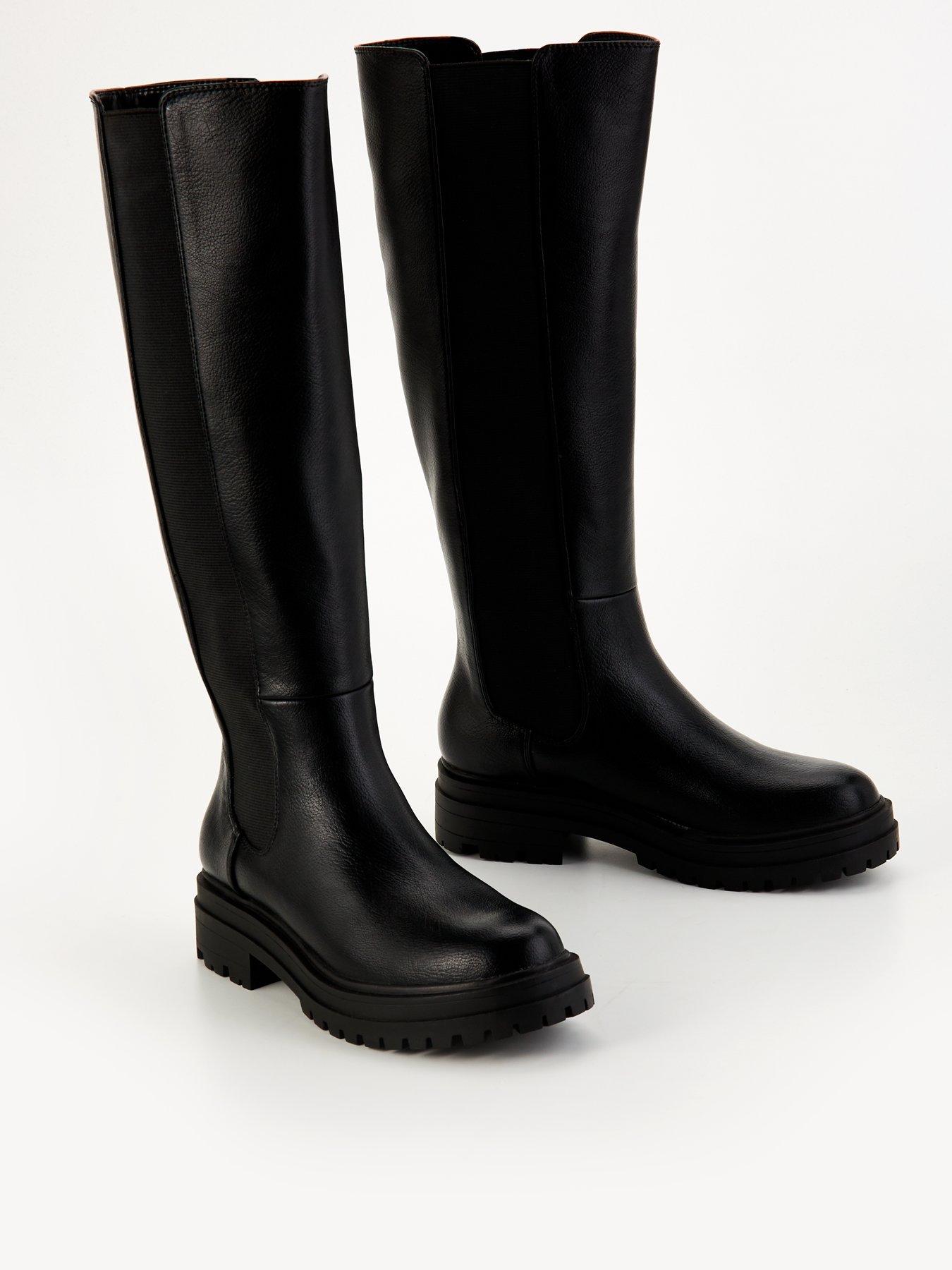 Image 6 of 7 of V by Very Flat Chunky Knee Boot with Gusset - Black