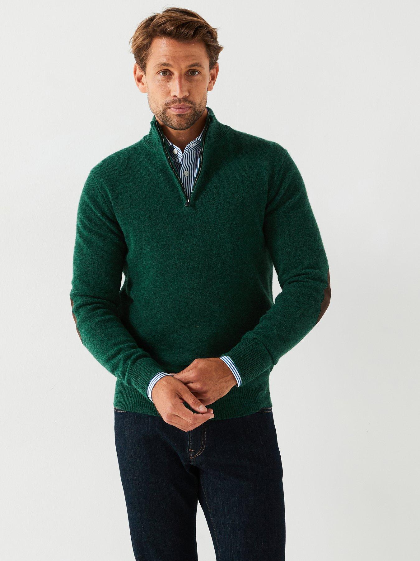 hackett-hackett-lambswool-half-zip-knitted-jumper-dark-green