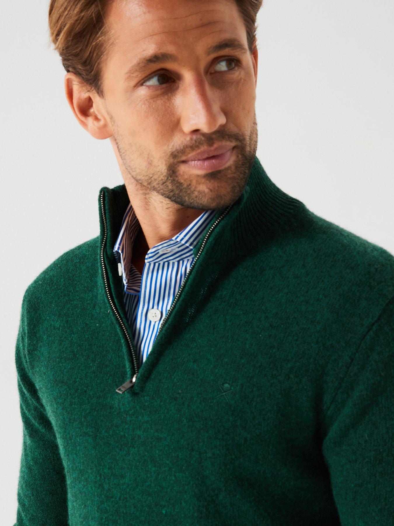 hackett-hackett-lambswool-half-zip-knitted-jumper-dark-greenoutfit