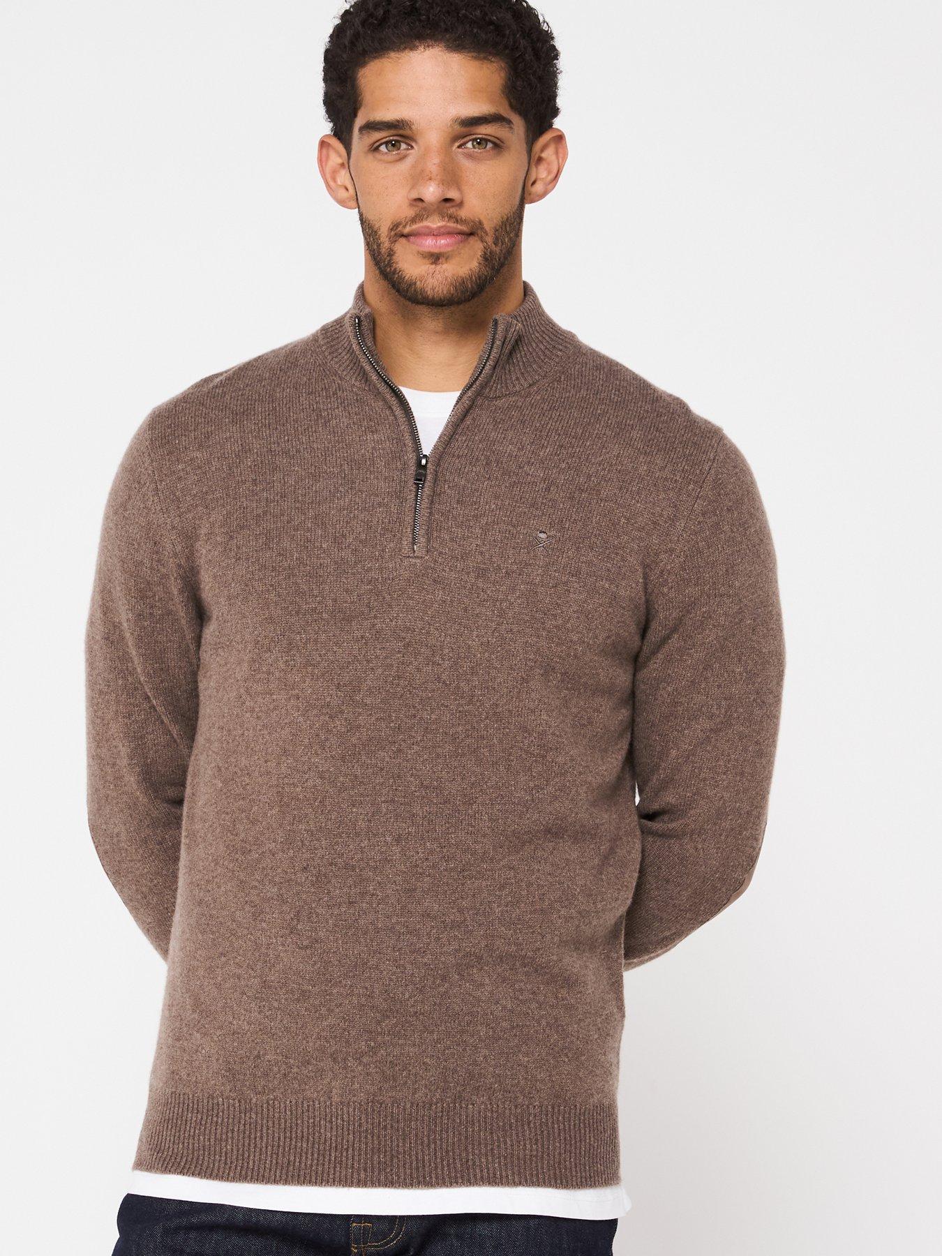 undefined Lambswool Half Zip Knitted Jumper - Dark Natural