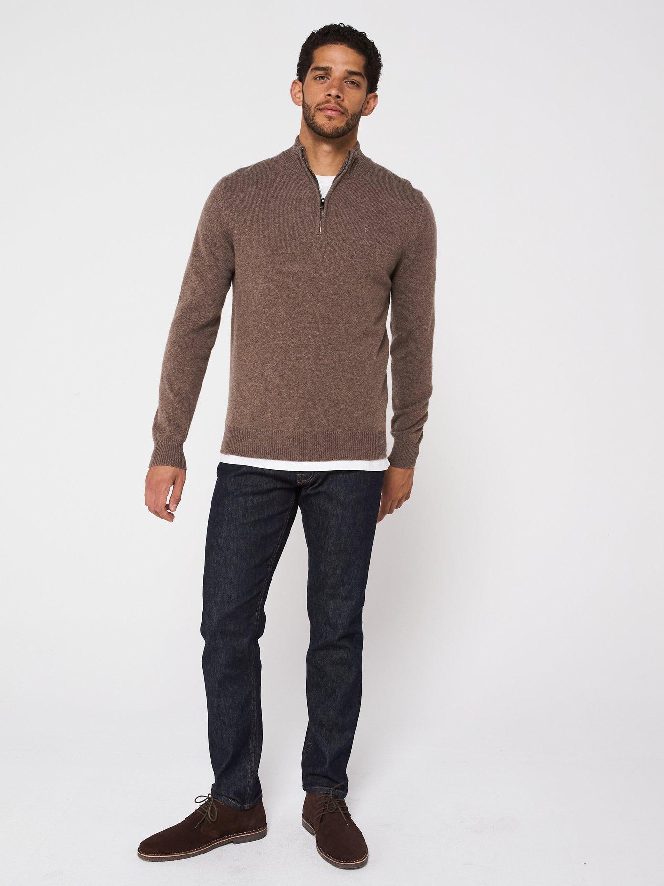 hackett-lambswool-half-zip-knitted-jumper-dark-naturalback