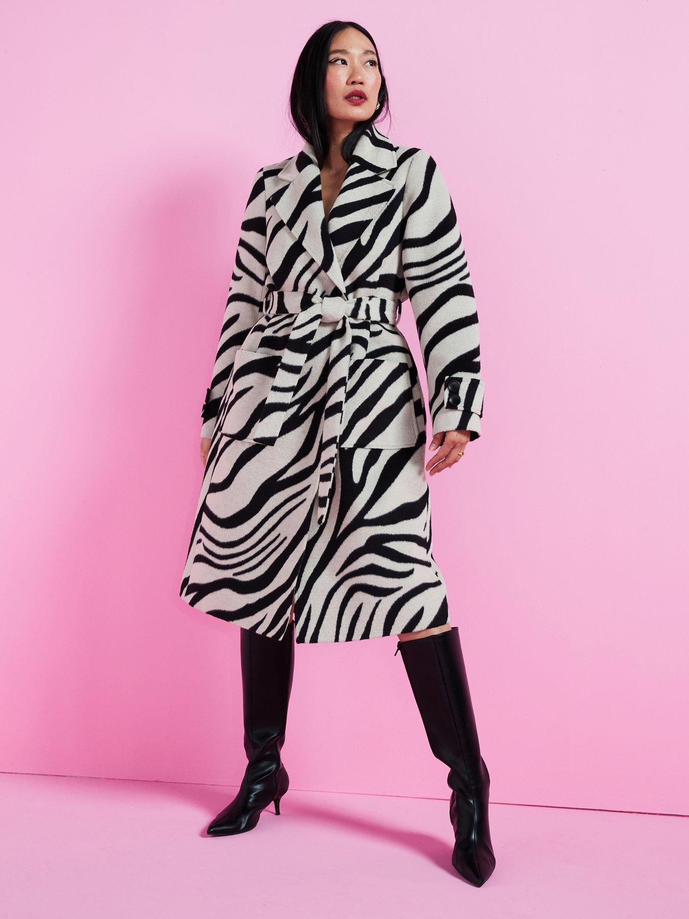 Image of V by Very Zebra Print Wrap Coat - Monochrome