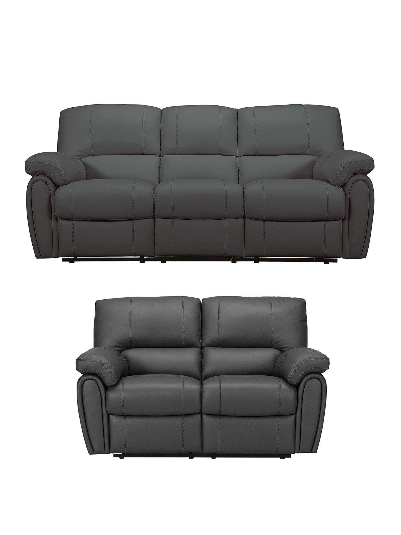 The Very Collection Leighton Real Leather/Faux Leather 3 Seater + 2 Seater Power Recliner Sofa Set