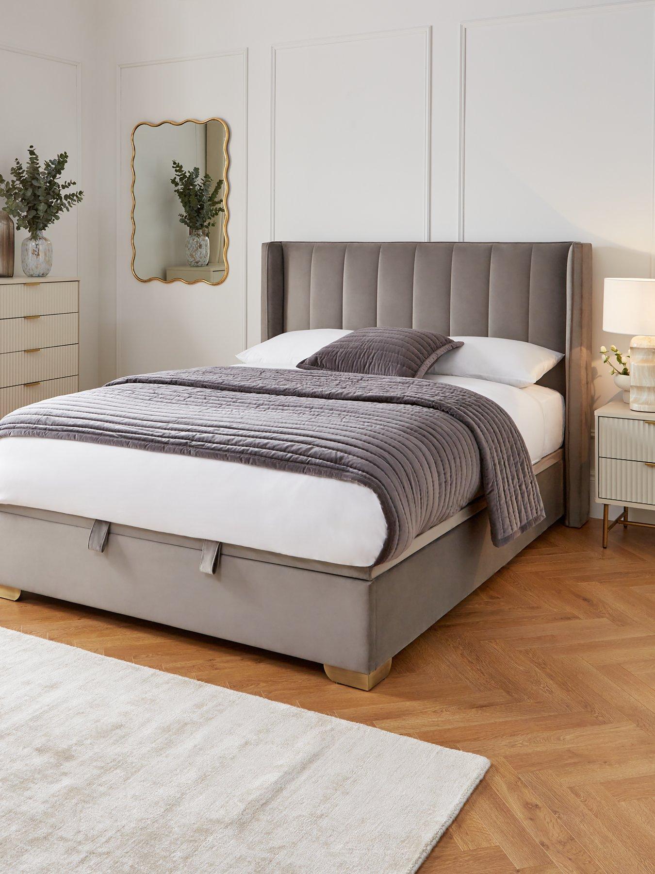 very-home-new-dakota-velvet-lift-up-storage-bed-frame-with-mattress-options-buy-amp-save-grey-cream