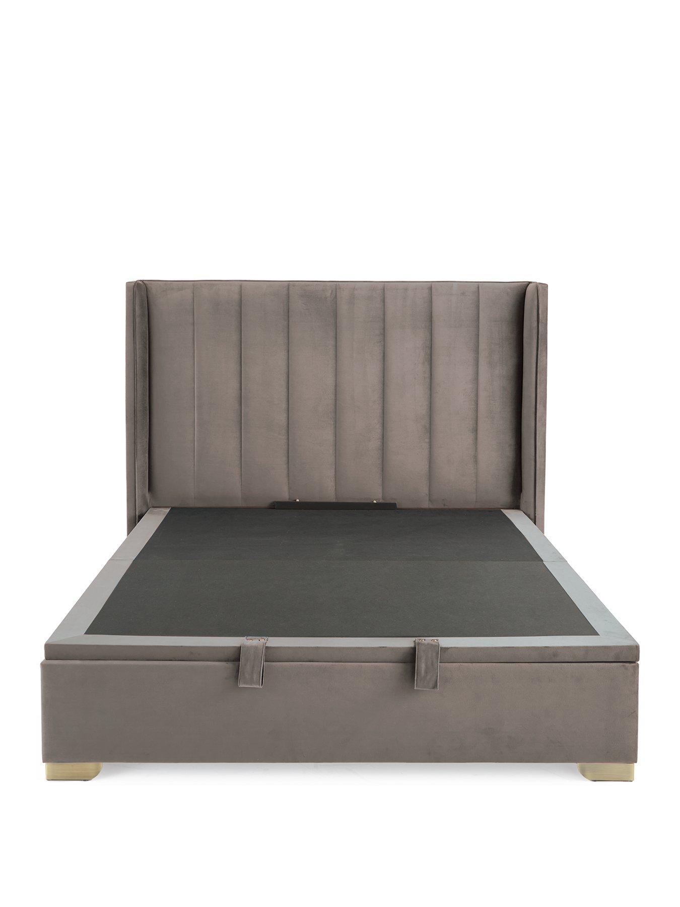 Image 2 of 6 of Very Home New Dakota Velvet Lift Up Storage Bed Frame with Mattress Options (Buy &amp; SAVE!) - Grey, Cream