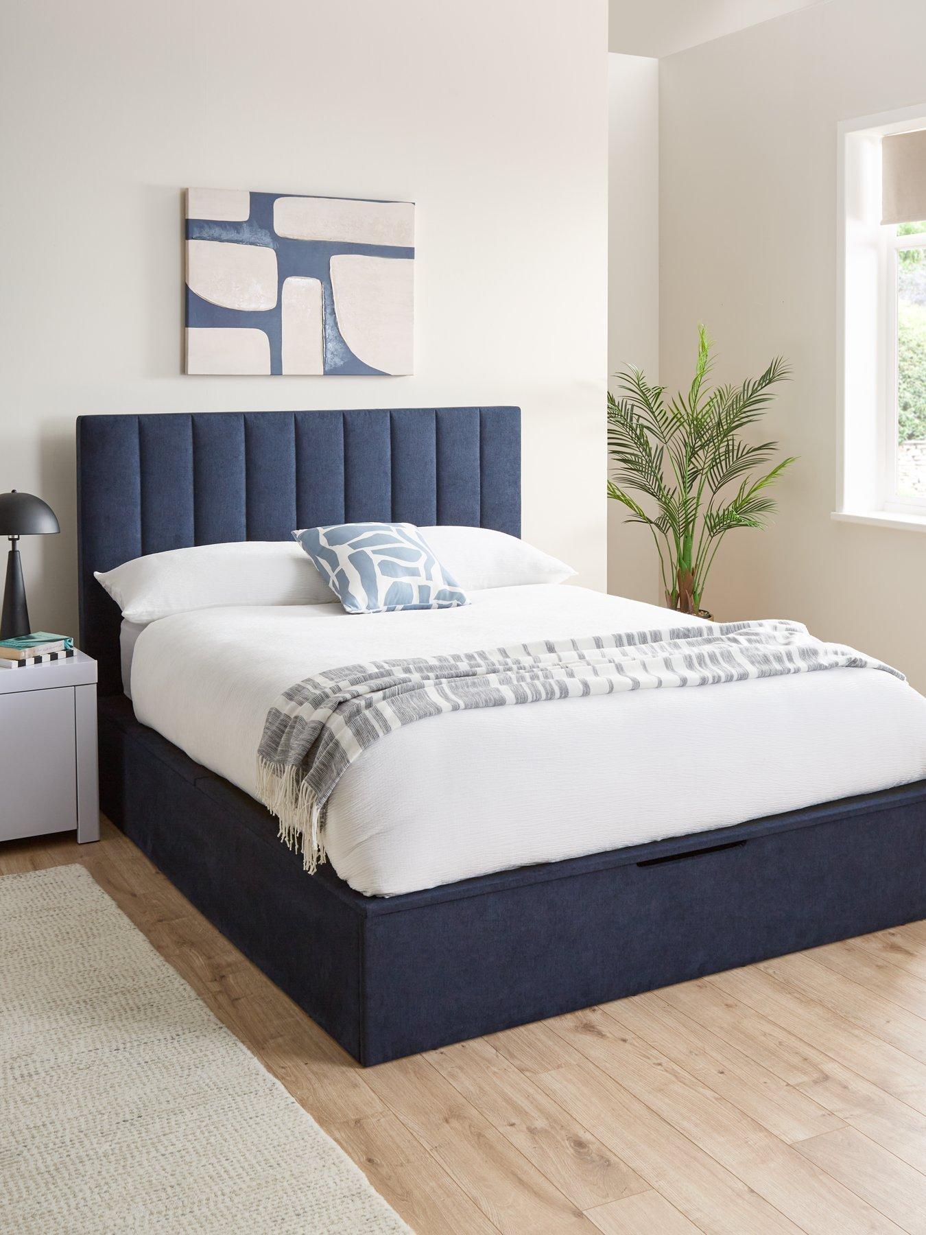 very-home-nova-fabric-lift-up-storage-ottoman-bed-bluefront