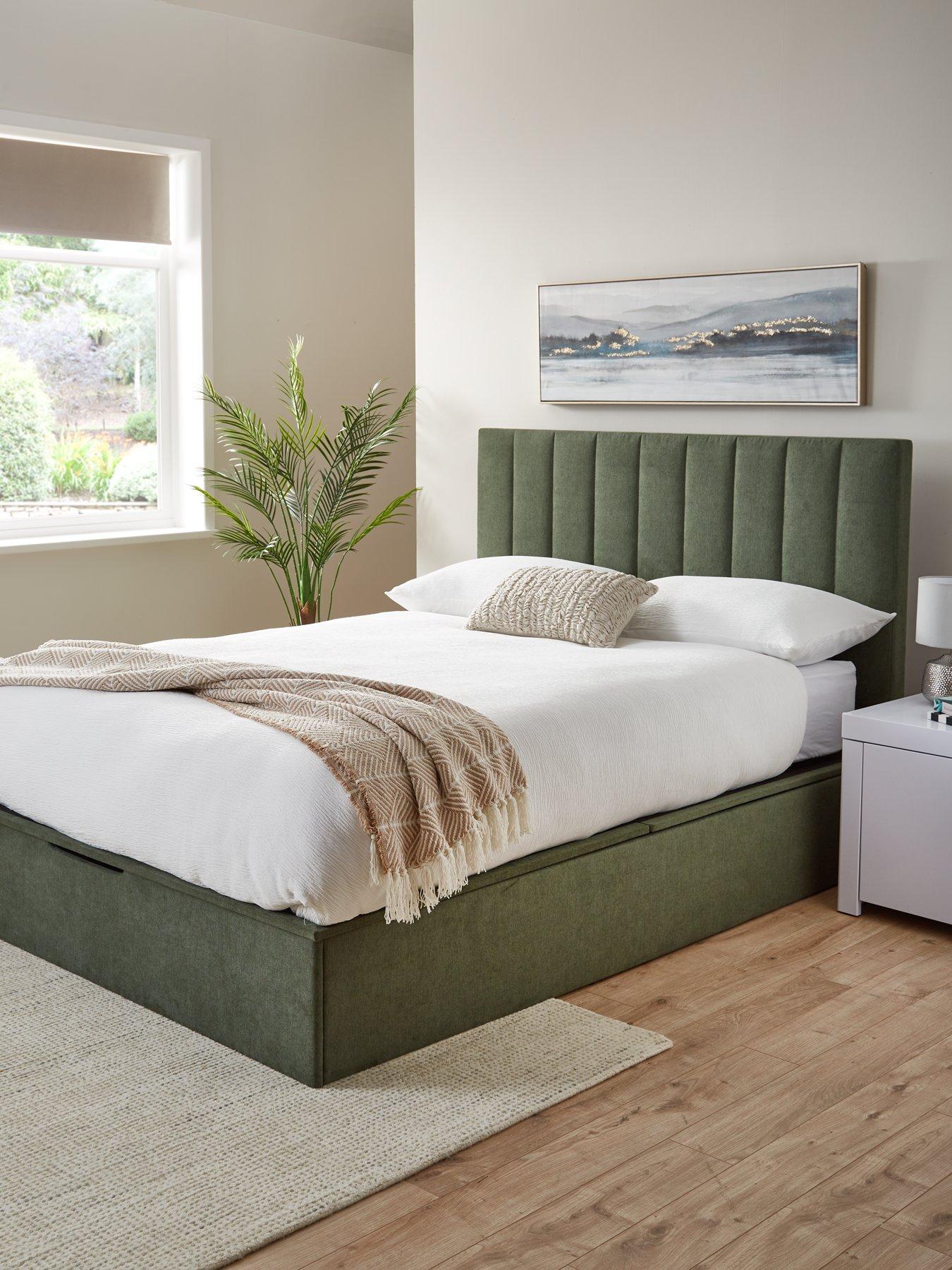 Image of Very Home Nova End Lift Up Storage Ottoman Bed with Mattress Options (Buy  &  SAVE!) - Winter Moss