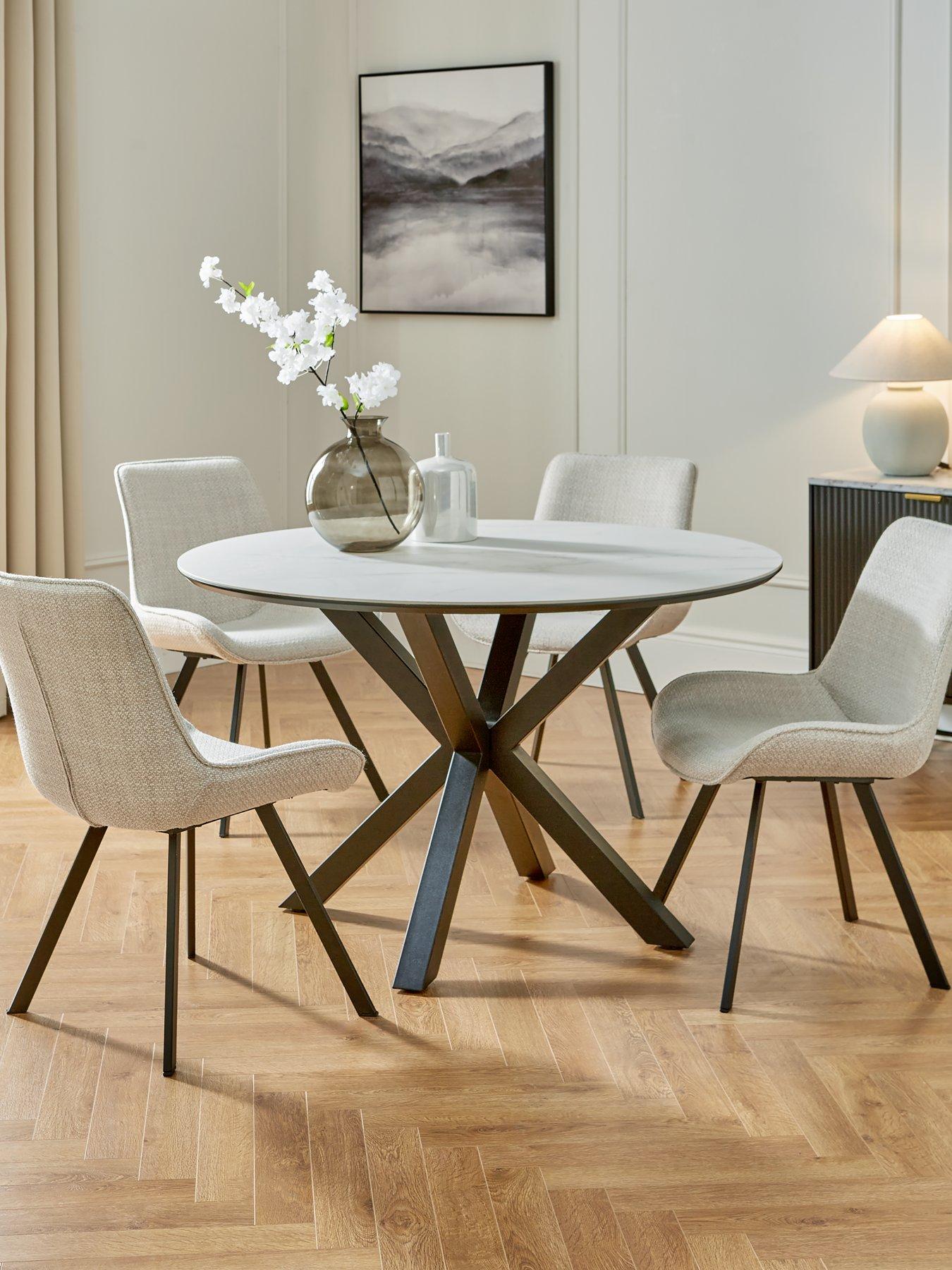 Image of Very Home Arabella 120 cm Circular Ceramic Top Dining Table + 4 Arabella Chairs - Black/White/Grey - FSC® Certified