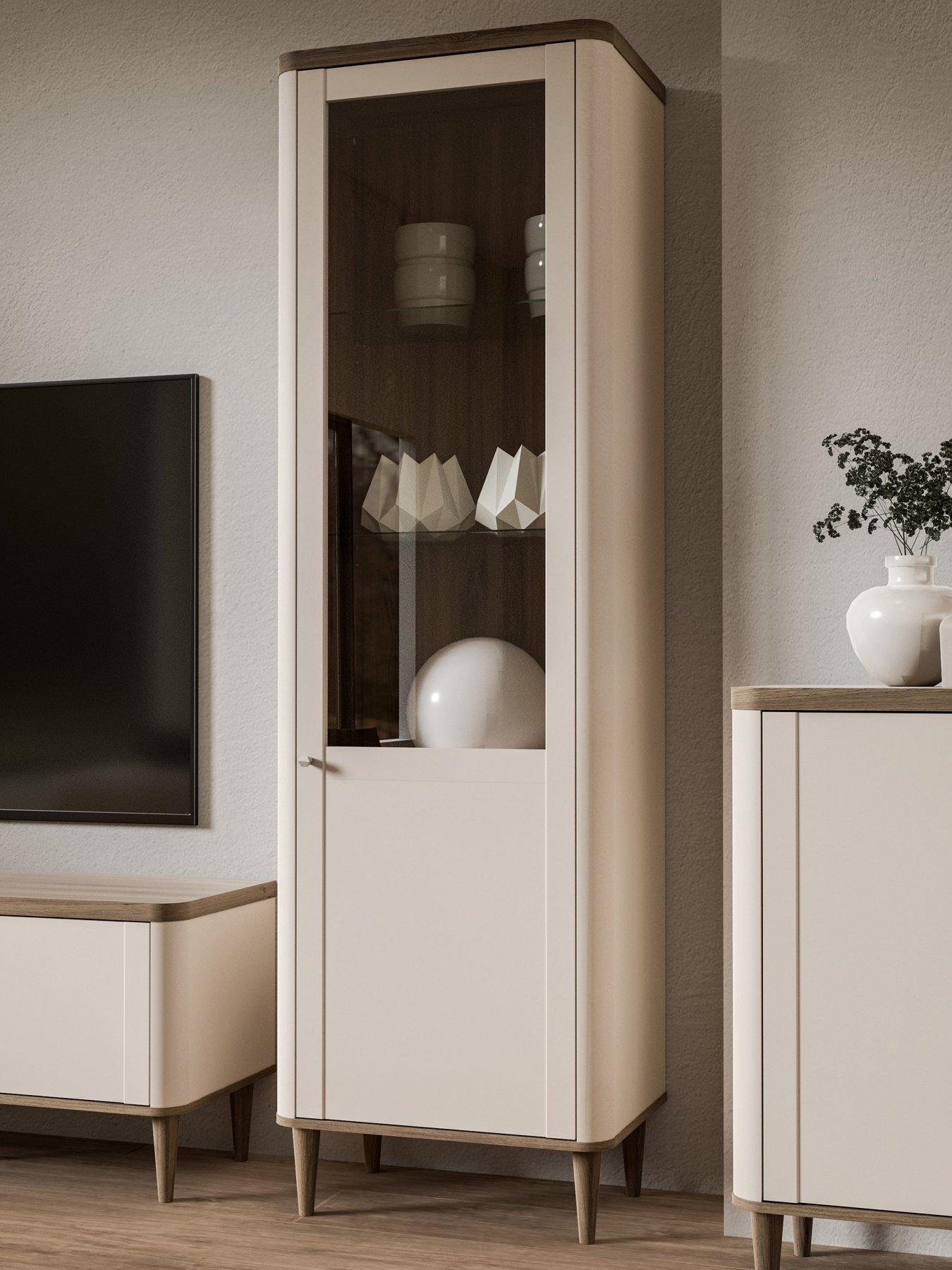 Image of  Lacetti Single Glass Door Display Cabinet - Cream/Oak