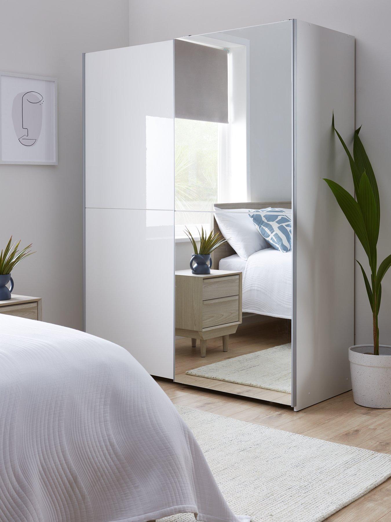 Image 1 of 6 of Very Home Nico 150&nbsp;cm Sliding Gloss Mirrored Wardrobe - White
