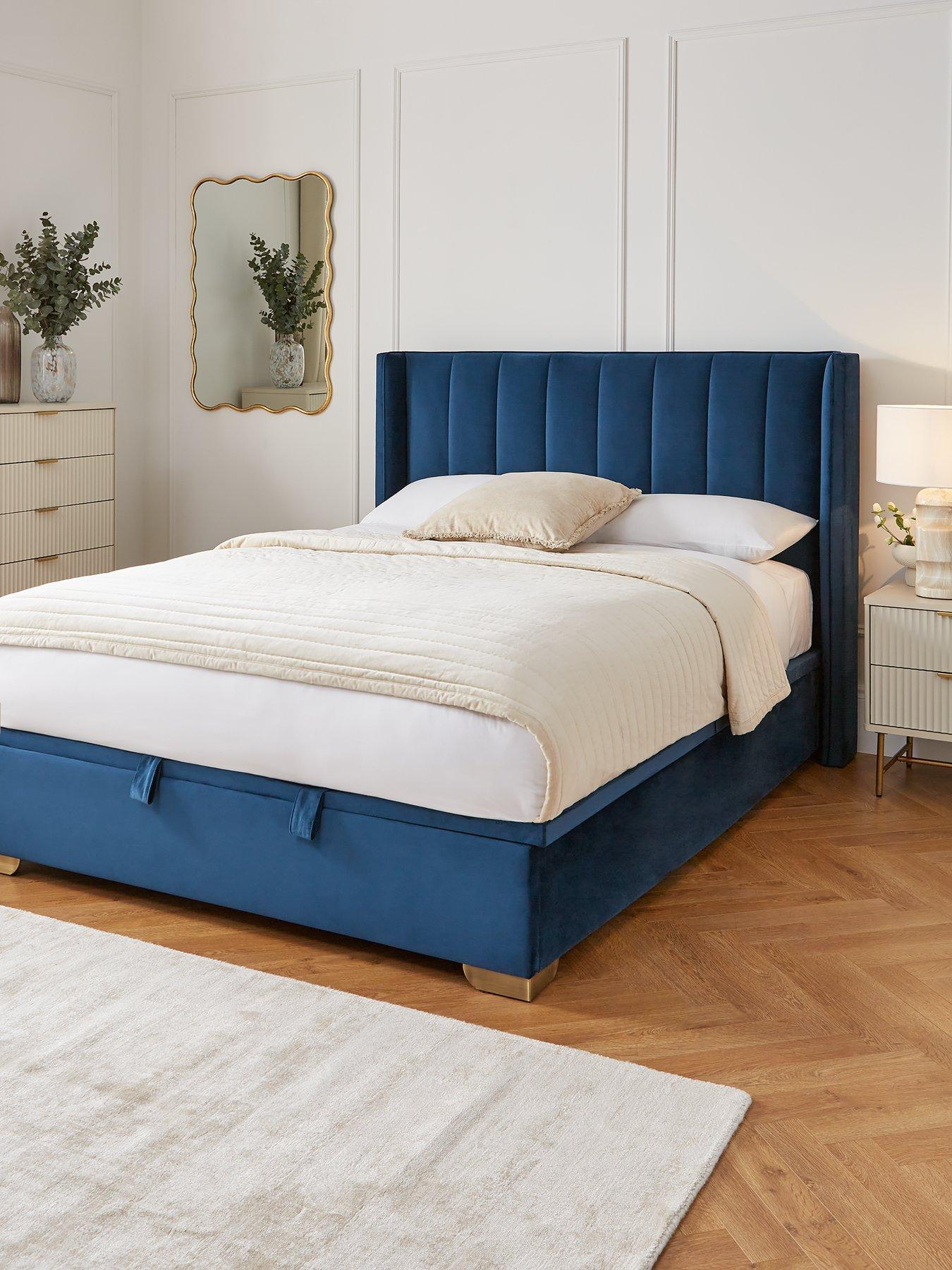 very-home-new-dakota-velvet-lift-up-storage-bed-frame-with-mattress-options-buy-amp-save-blue