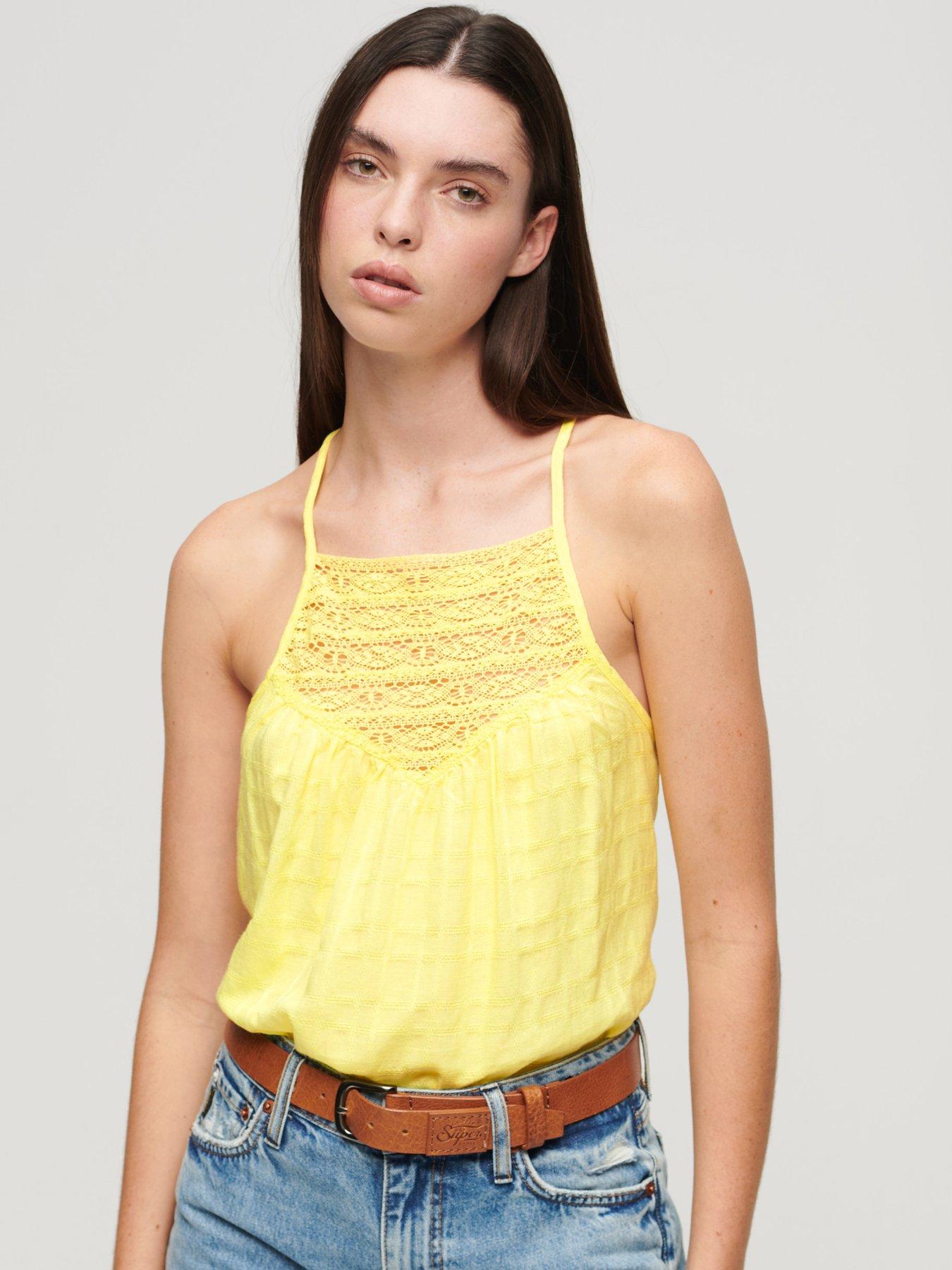 superdry-lace-cami-beach-top-yellow