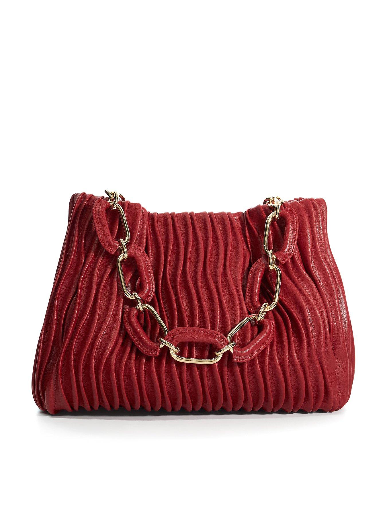 dune-london-dominia-medium-pleated-chain-handle-slouch-bag-red