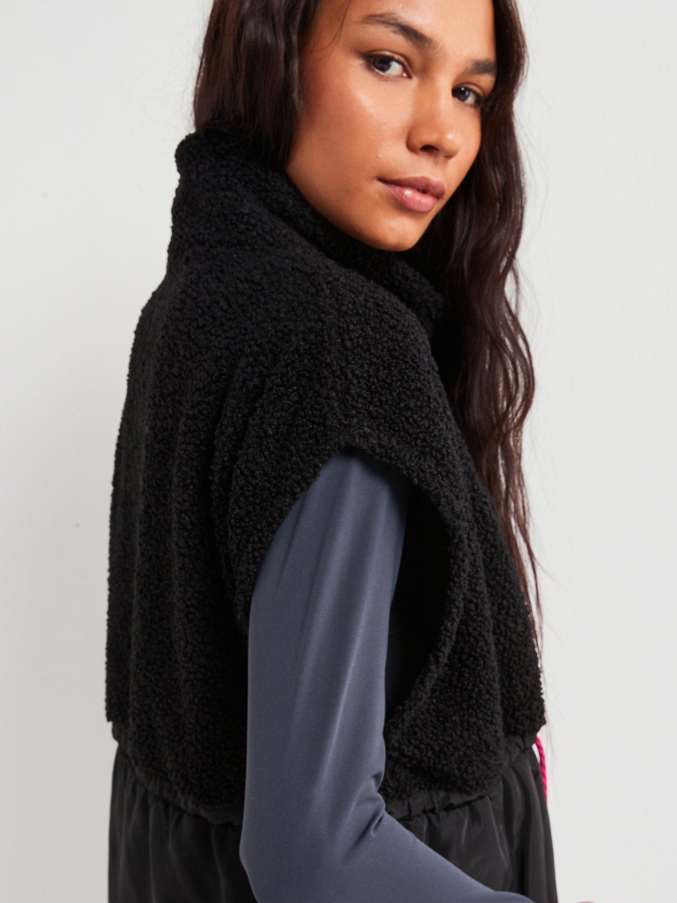 v-by-very-contrast-waisted-longline-sherpa-fleece-gilet-blackdetail